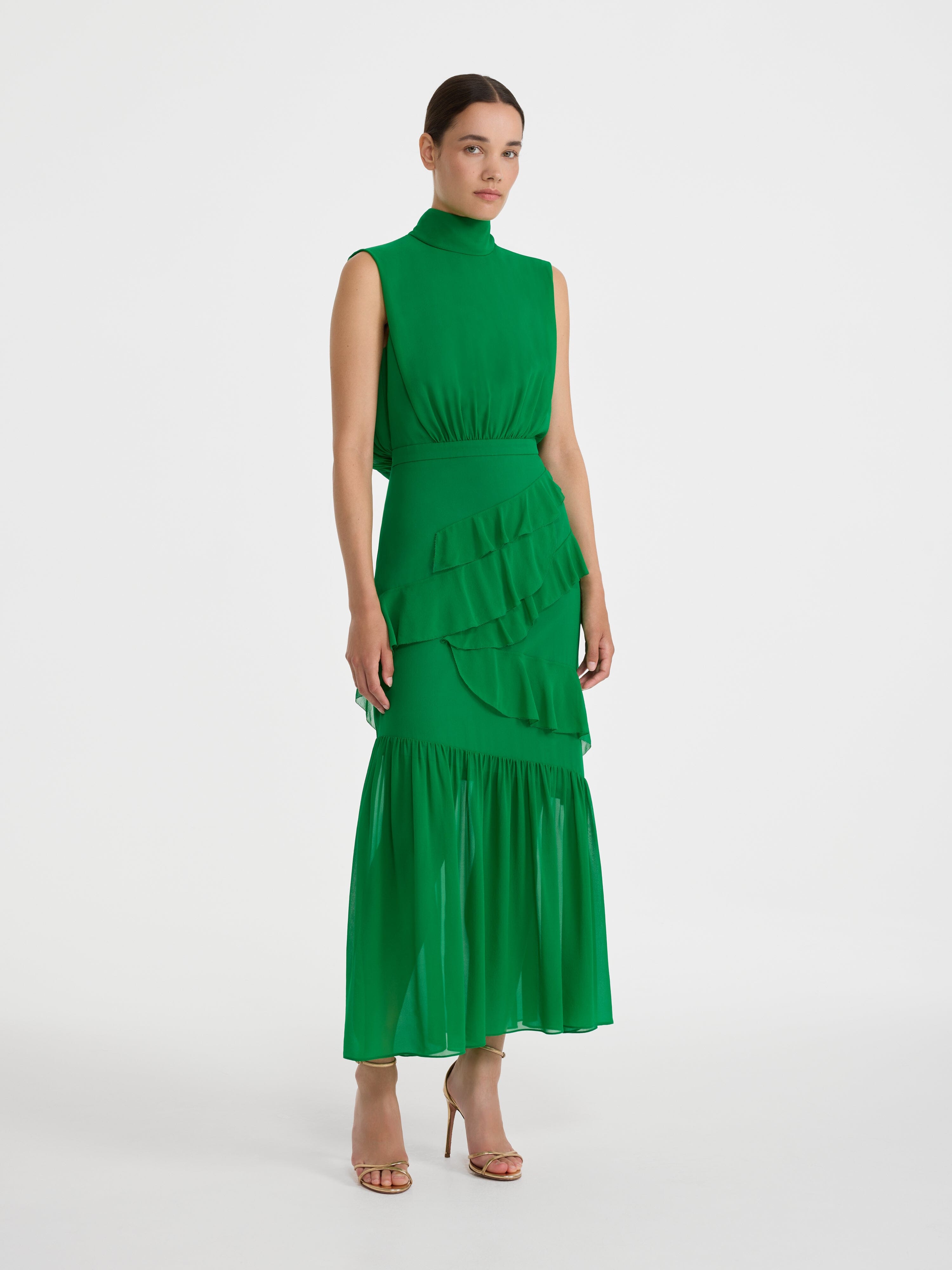 Fleur Ruffle Dress in Emerald Green