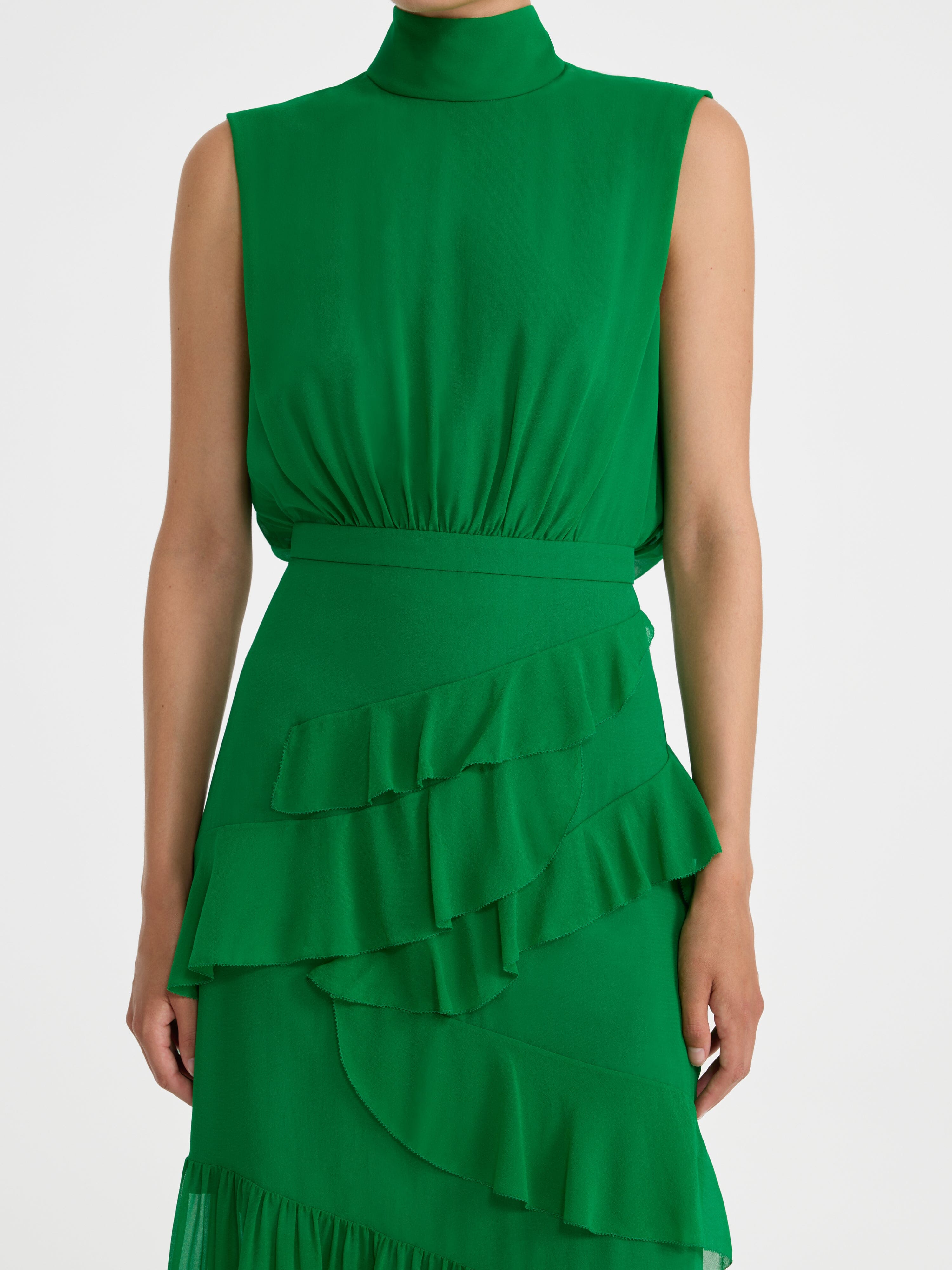 Fleur Ruffle Dress in Emerald Green
