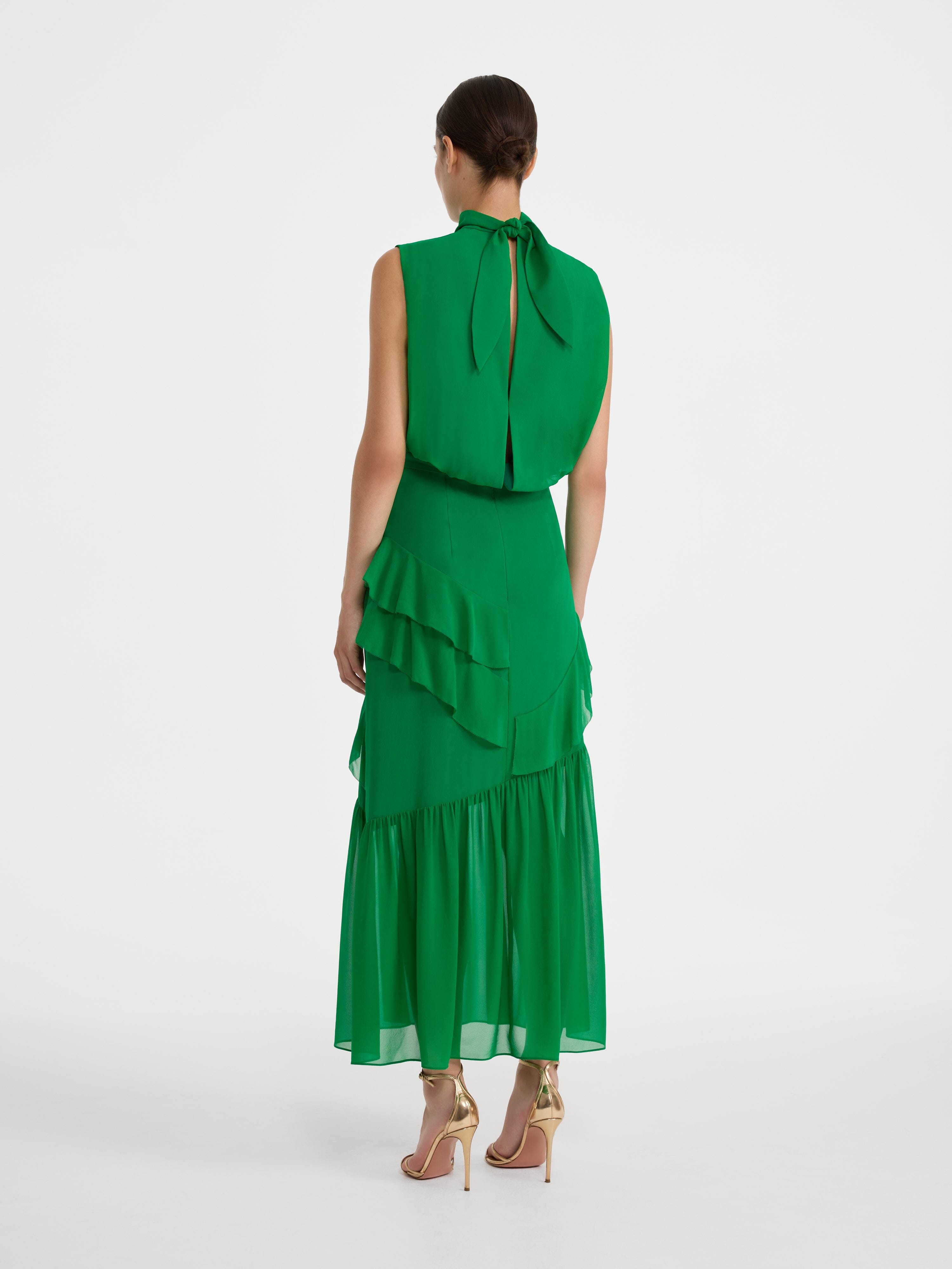Fleur Ruffle Dress in Emerald Green