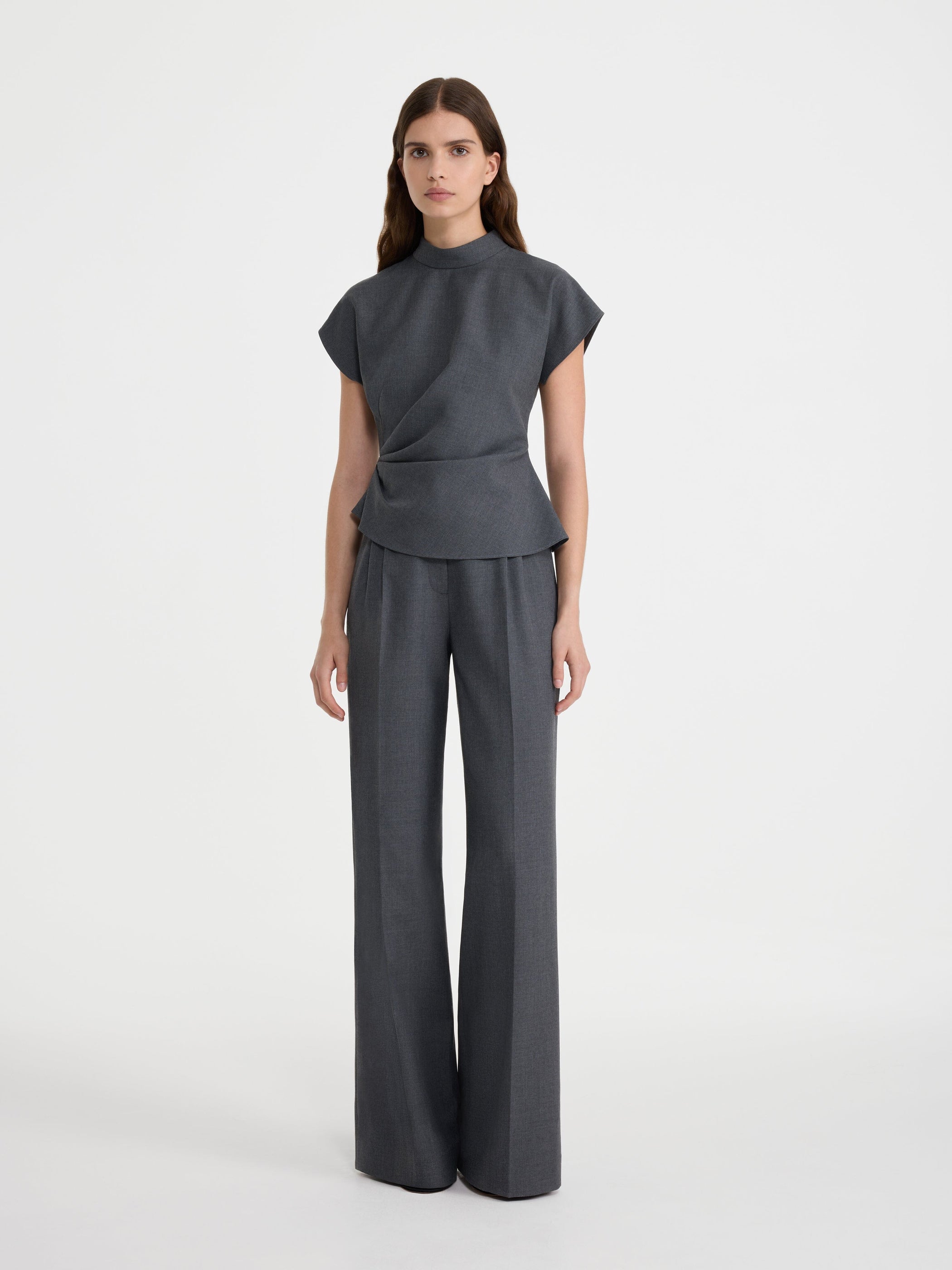 Wide Tailored Trousers in Slate Grey