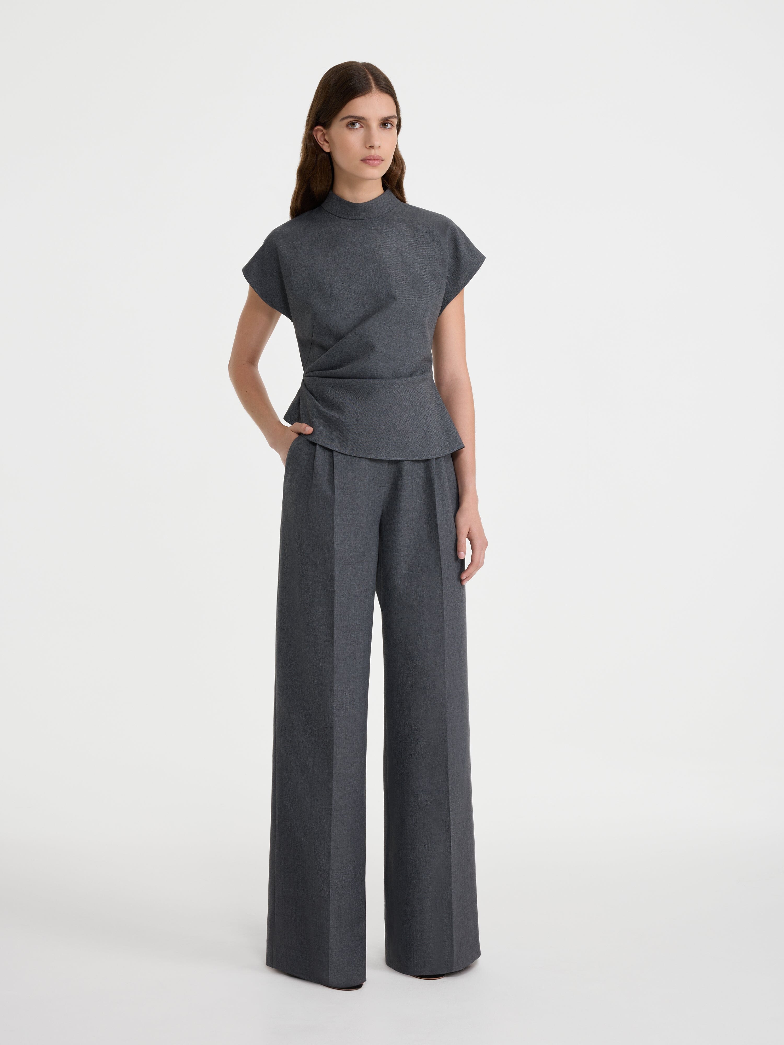 Wide Tailored Trousers in Slate Grey