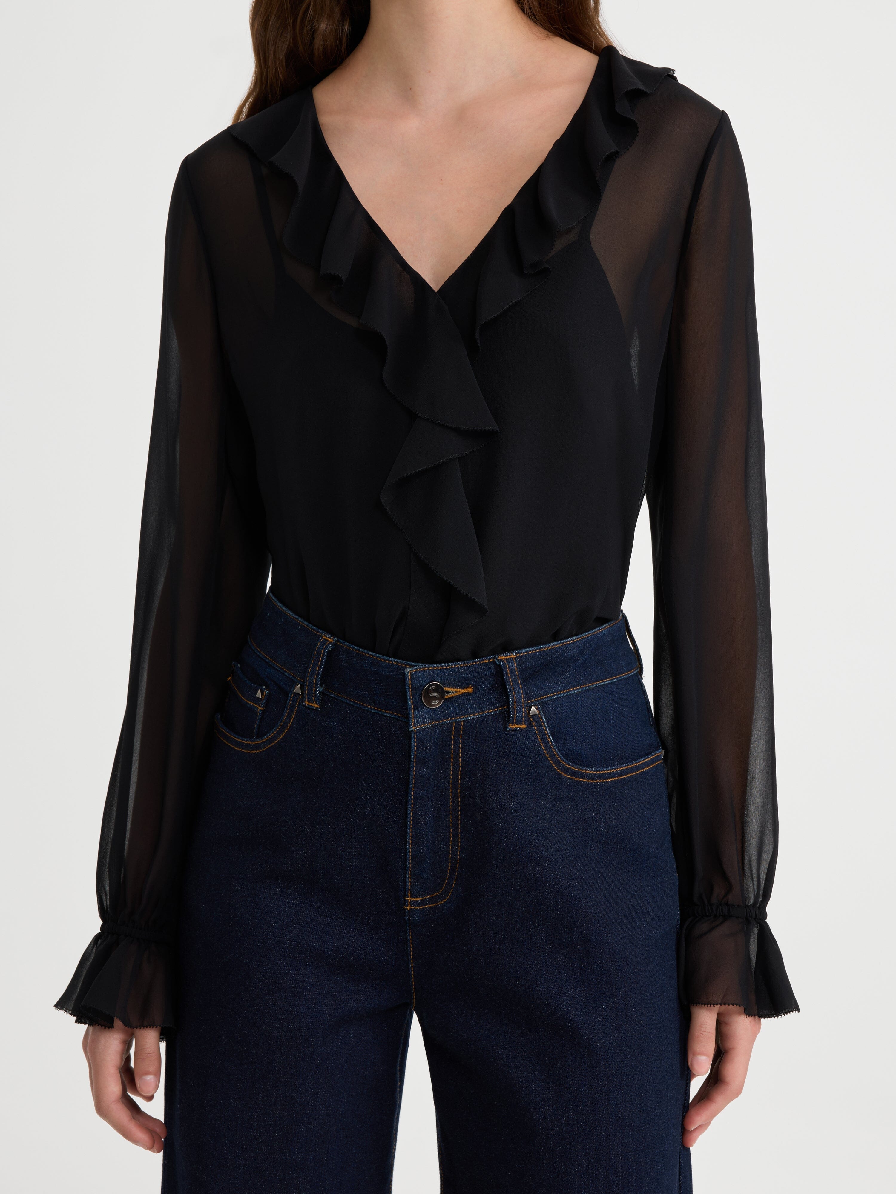 Saya Ruffle Blouse in Black