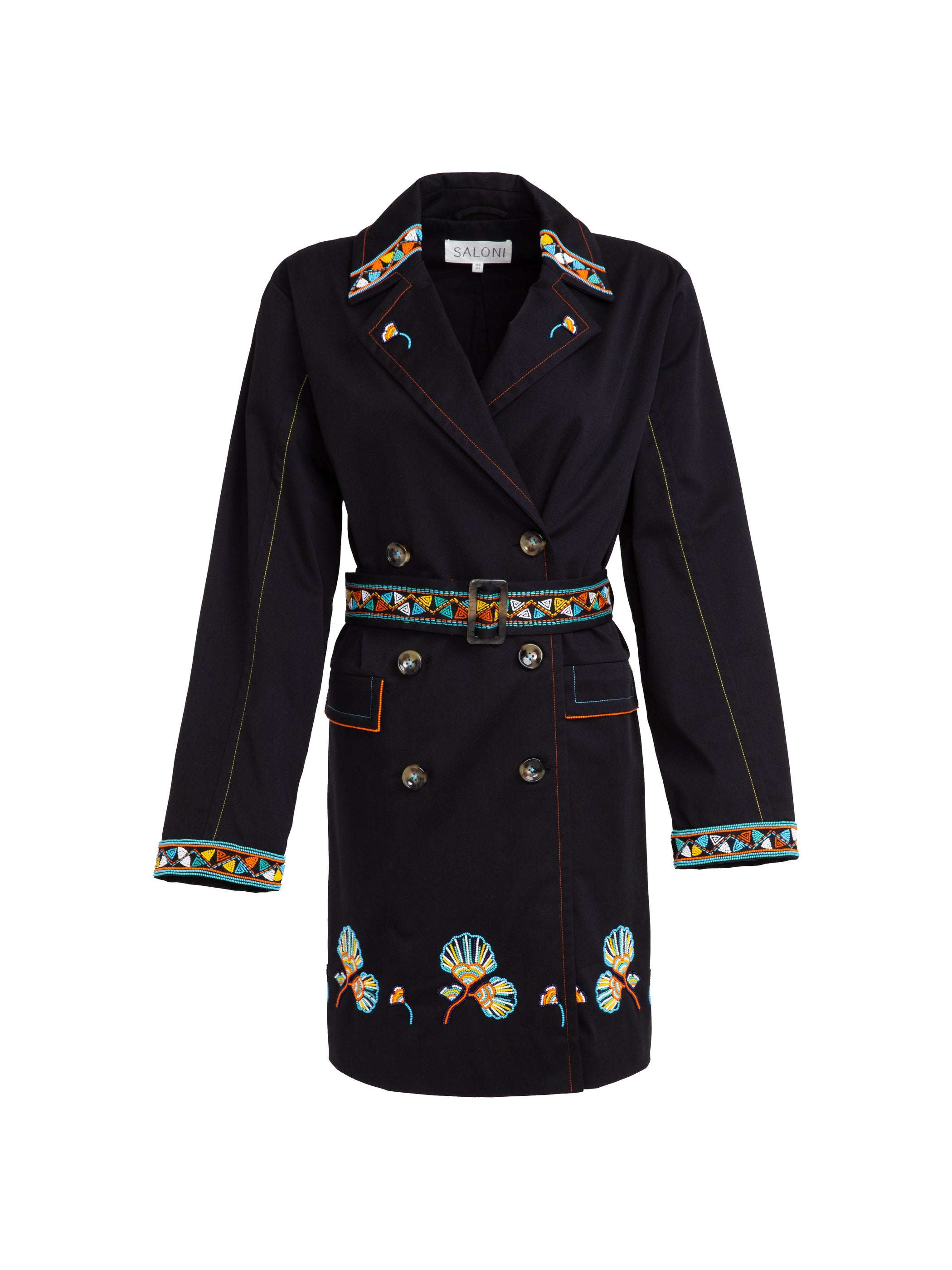 Short Trench Black with Shell Embroidery