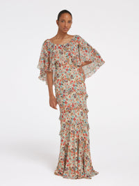 Tiana Long Dress in Flori Cream