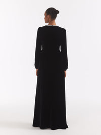Camille Long Dress in Black Monarch Embroidery
