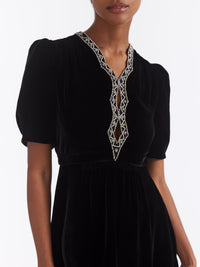 Tabitha Mini Dress in Black Diamante Embroidery