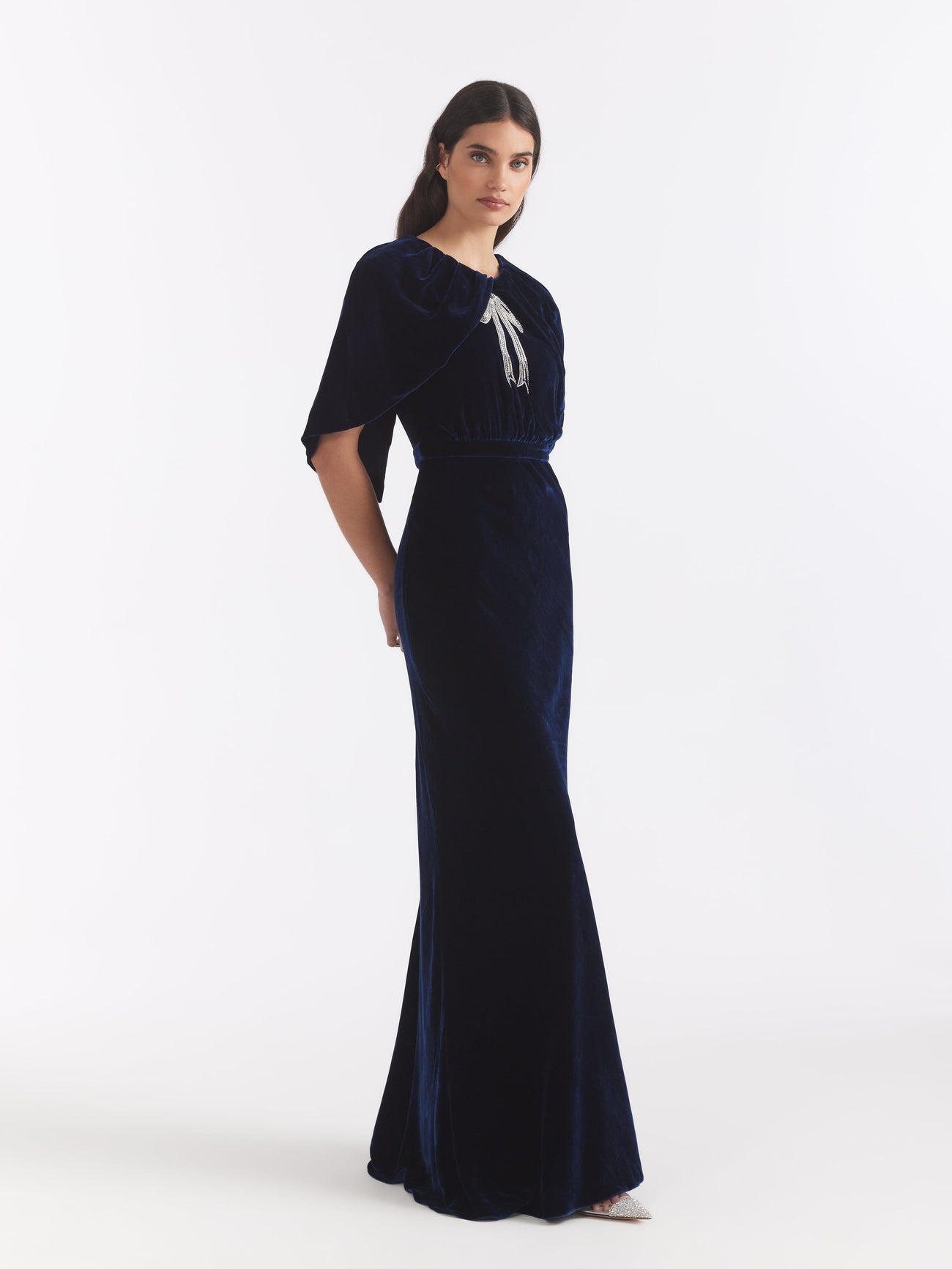 Load image into Gallery viewer, Celeste Long Dress in Navy Cardinal Ribbon