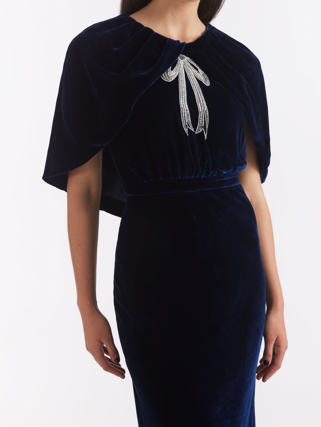 Load image into Gallery viewer, Celeste Long Dress in Navy Cardinal Ribbon