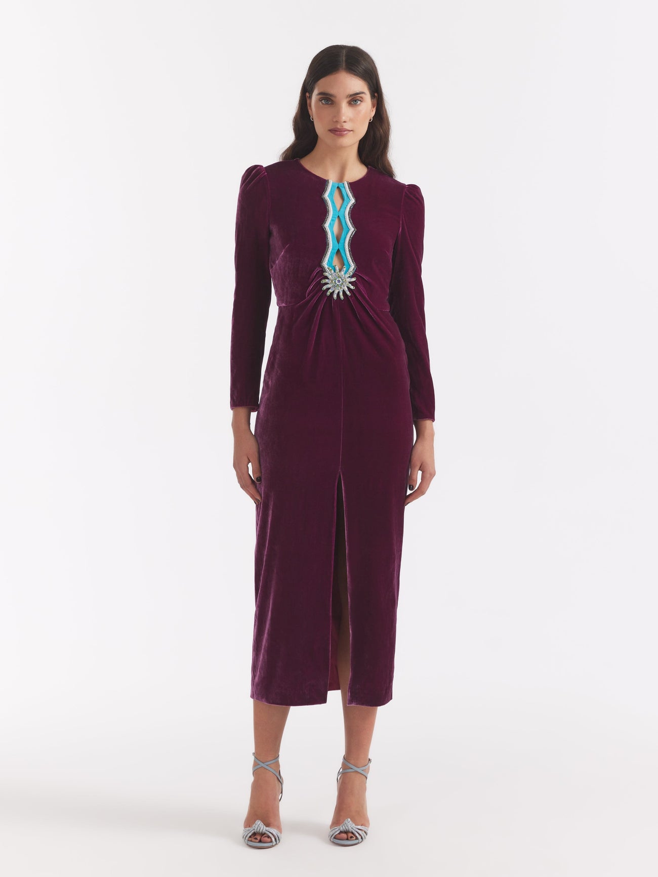 Load image into Gallery viewer, Jinx C Dress in Azalea Teal Embroidery