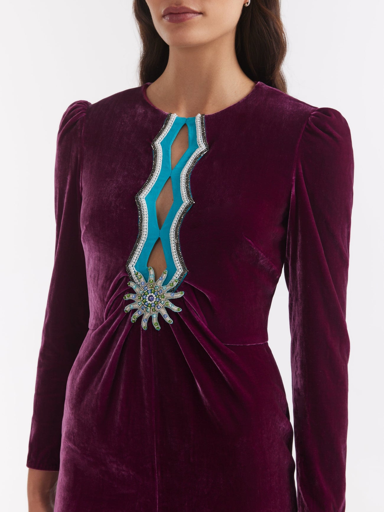 Load image into Gallery viewer, Jinx C Dress in Azalea Teal Embroidery