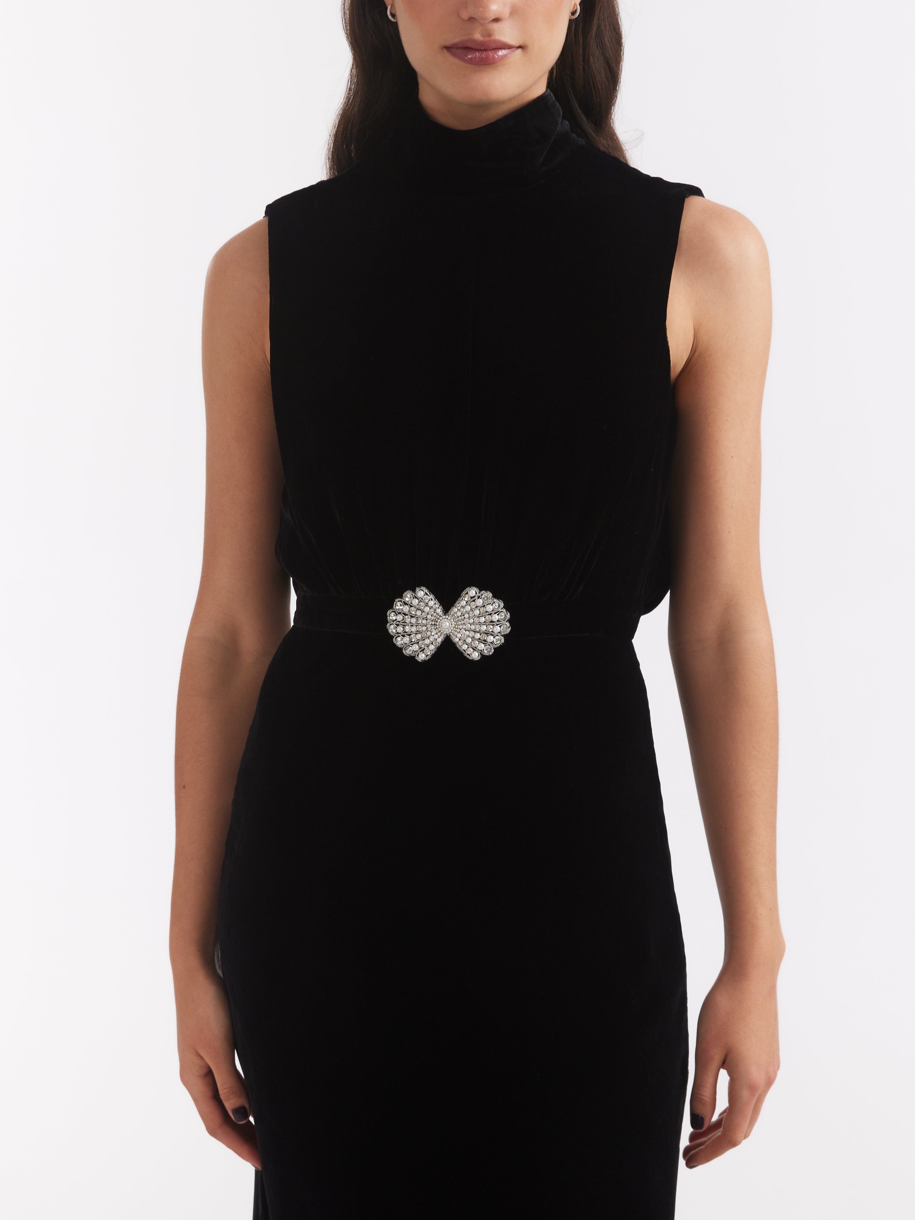Saloni London - Fleur Velvet Dress in Black Pearl Clamshell Saloni London - Fleur Velvet Dress in Black Pearl Clamshell