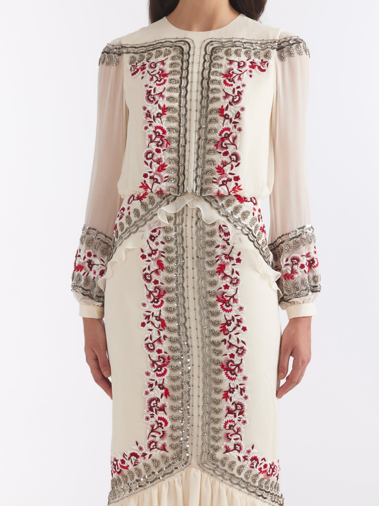 Load image into Gallery viewer, Isa Long C Dress Cream Botanic Embroidery
