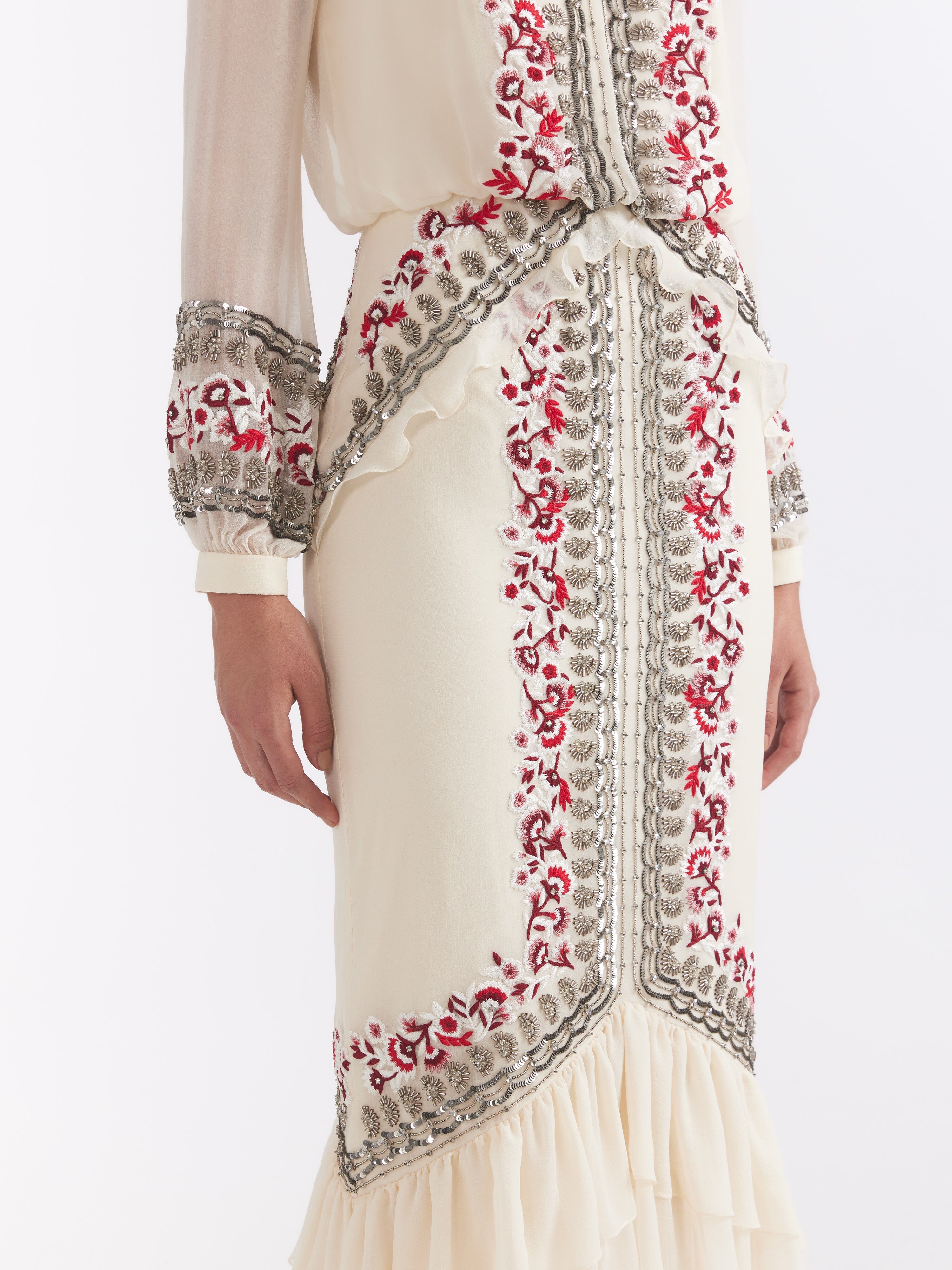 Isa Long C Dress Cream Botanic Embroidery