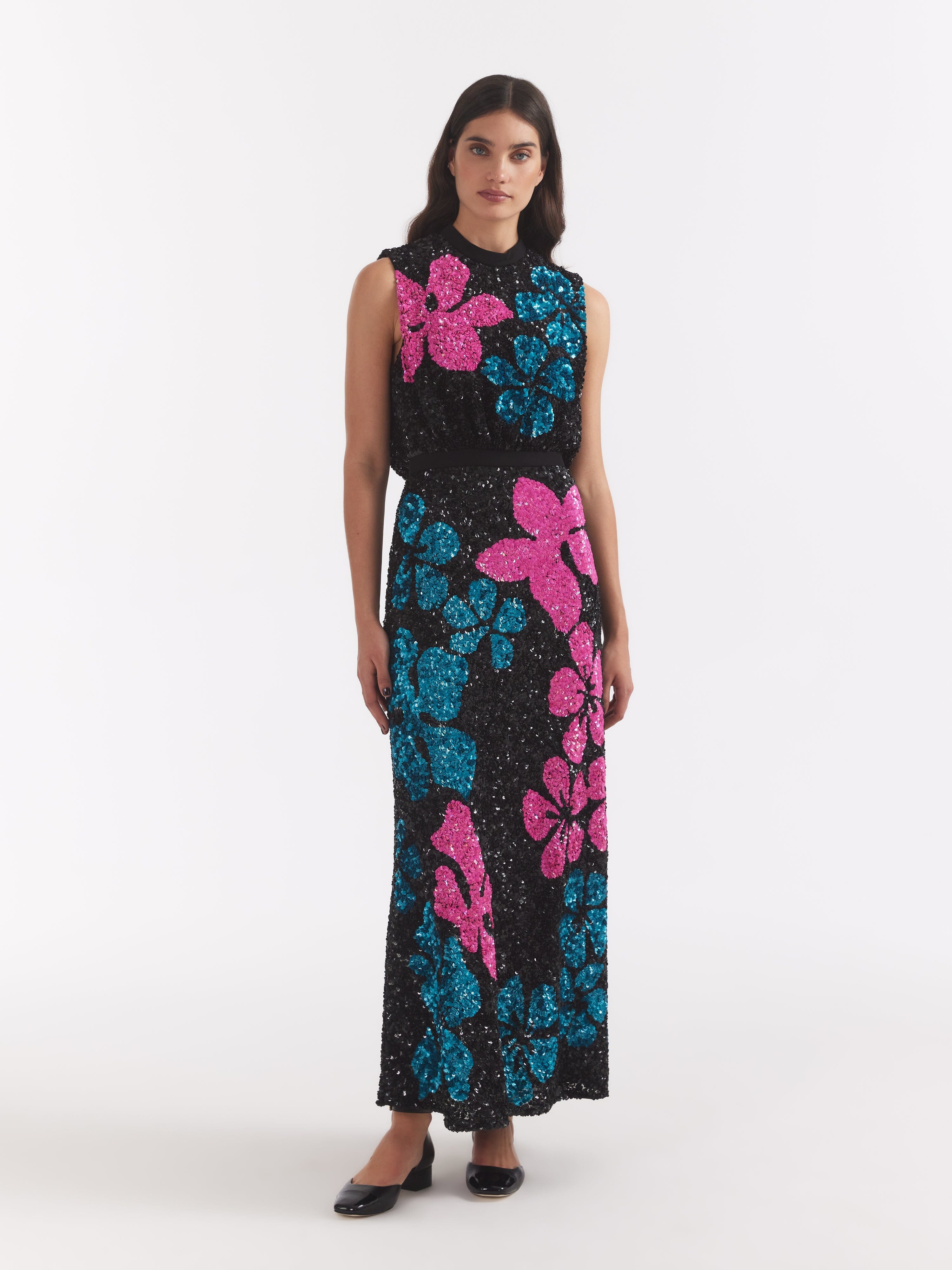 Fleur E Dress Sequin Hibiscus Embroidery – SALONI