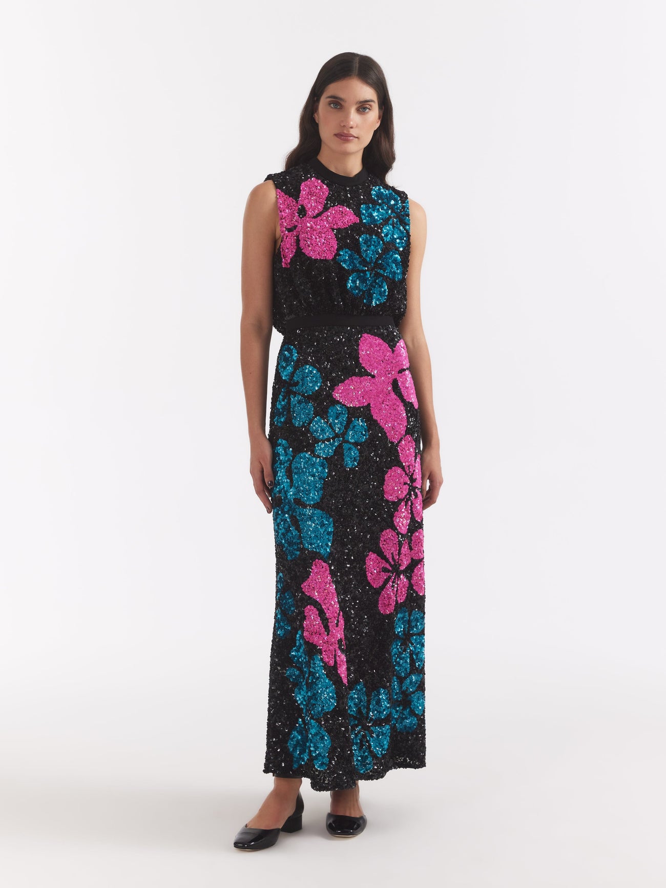 Load image into Gallery viewer, Fleur E Dress Sequin Hibiscus Embroidery