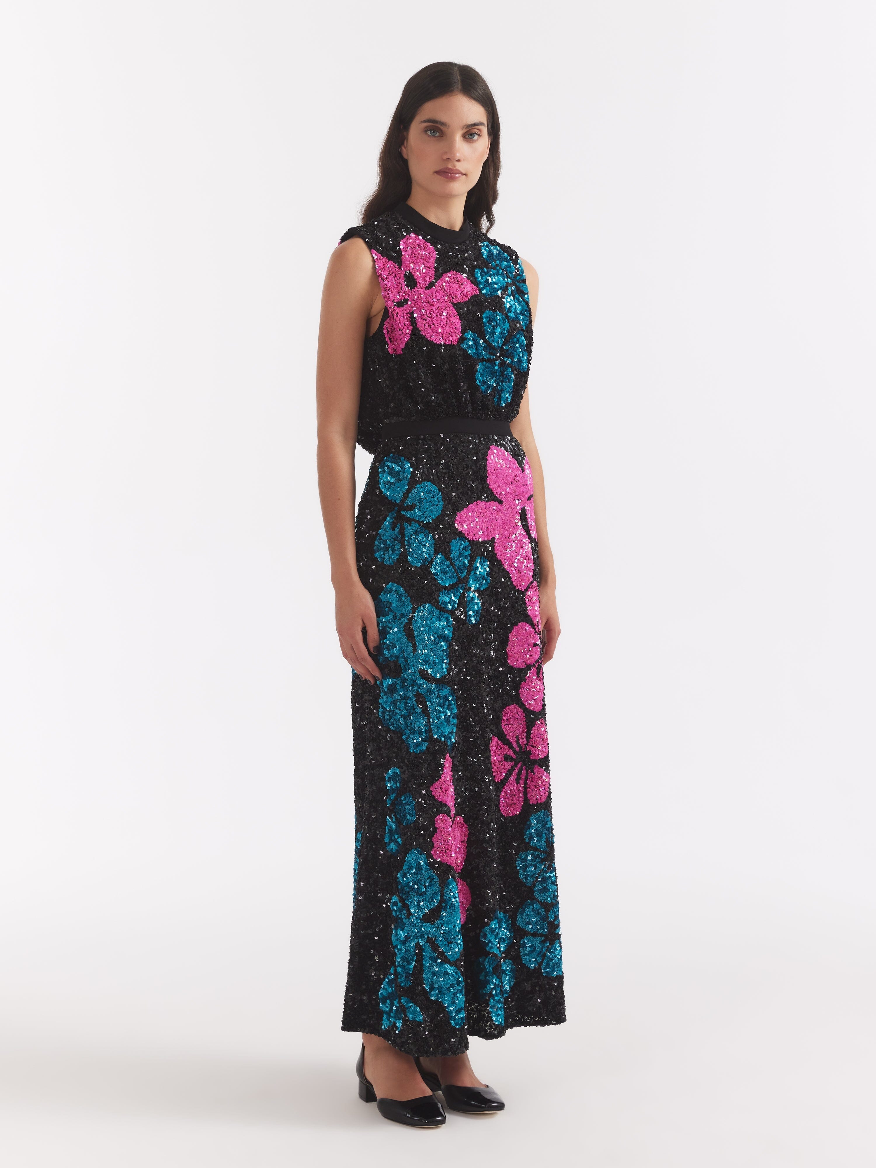 Fleur F Dress Sequin Hibiscus Embroidery