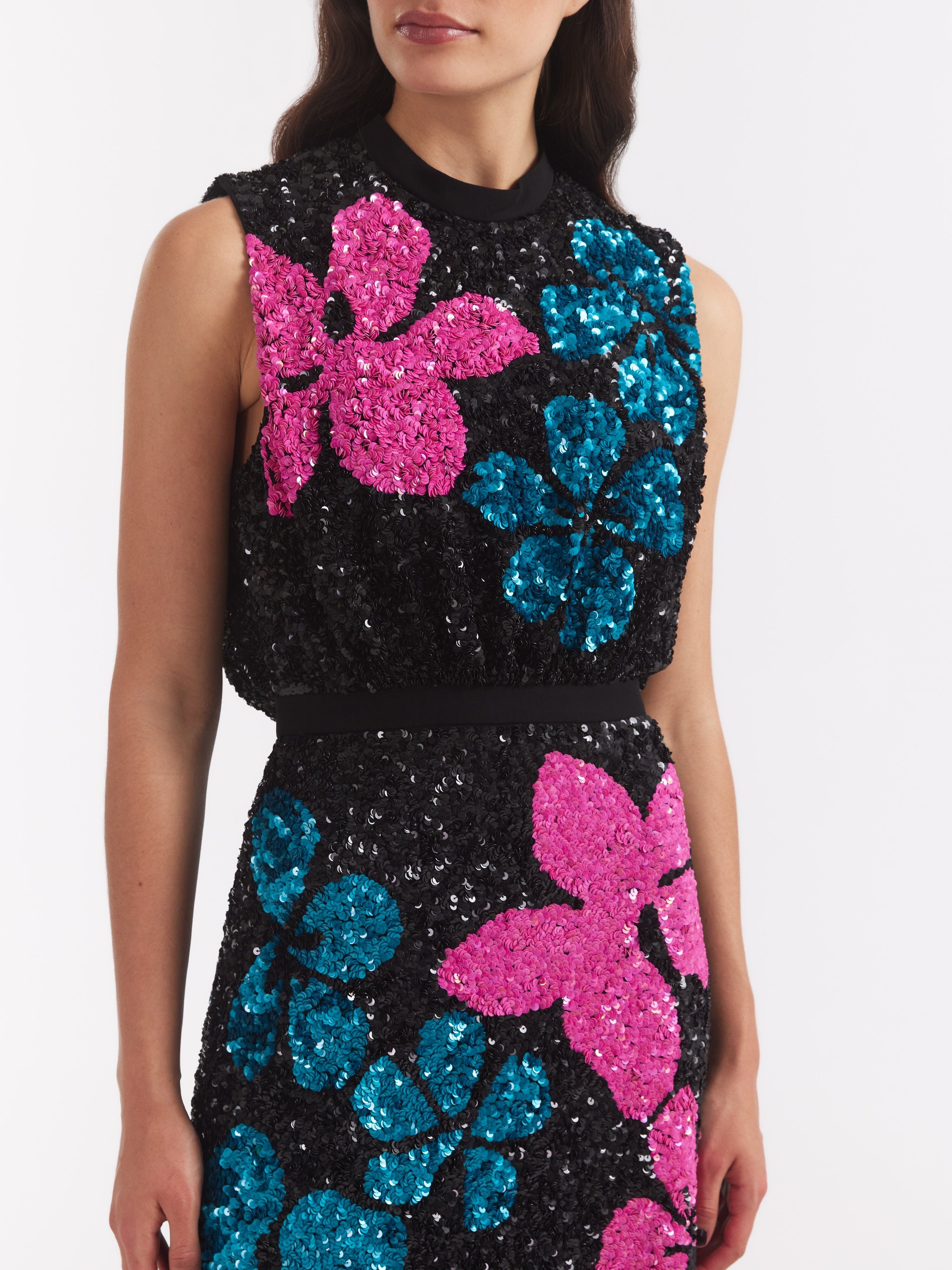 Fleur F Dress Sequin Hibiscus Embroidery