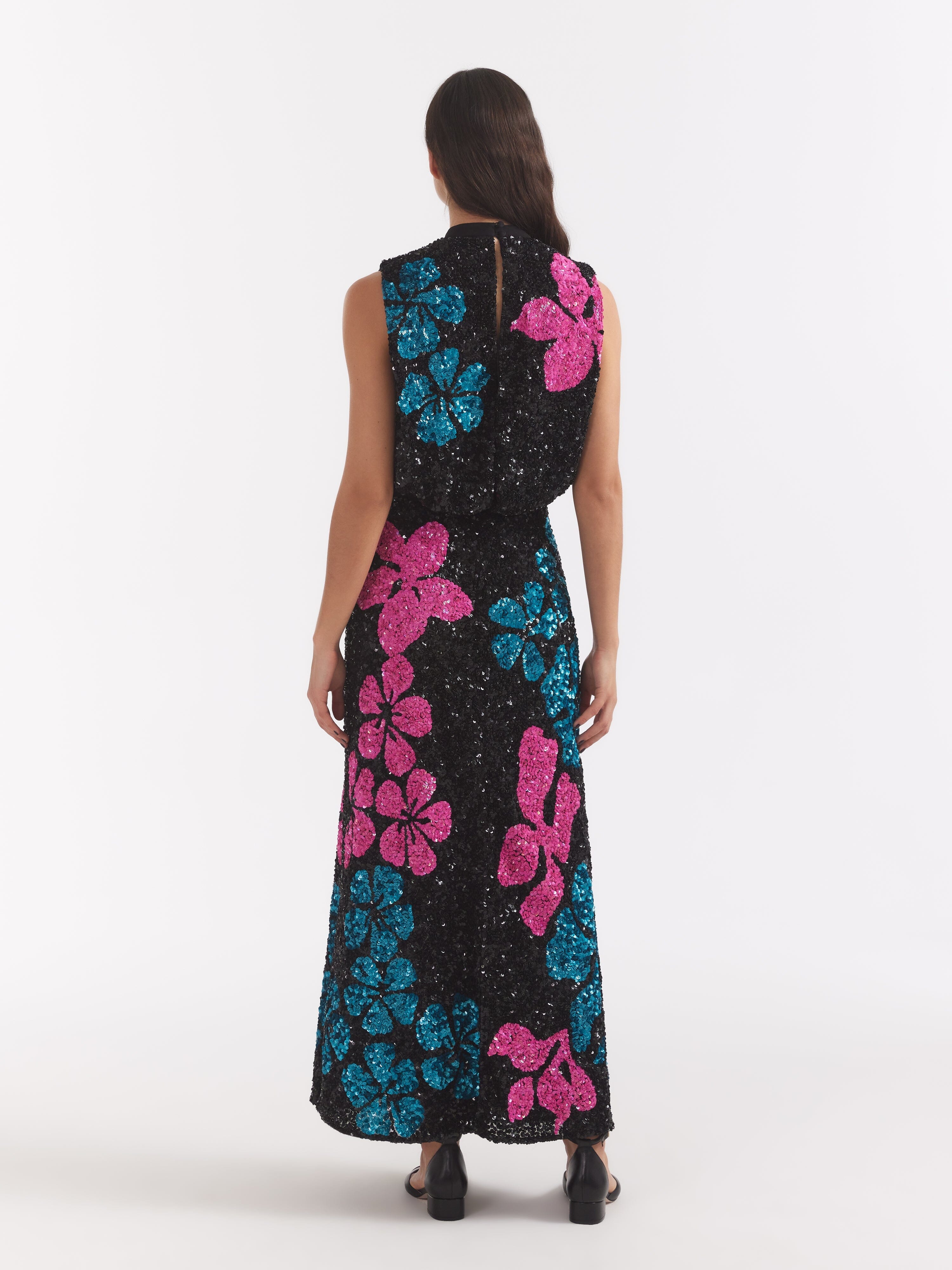 Fleur F Dress Sequin Hibiscus Embroidery