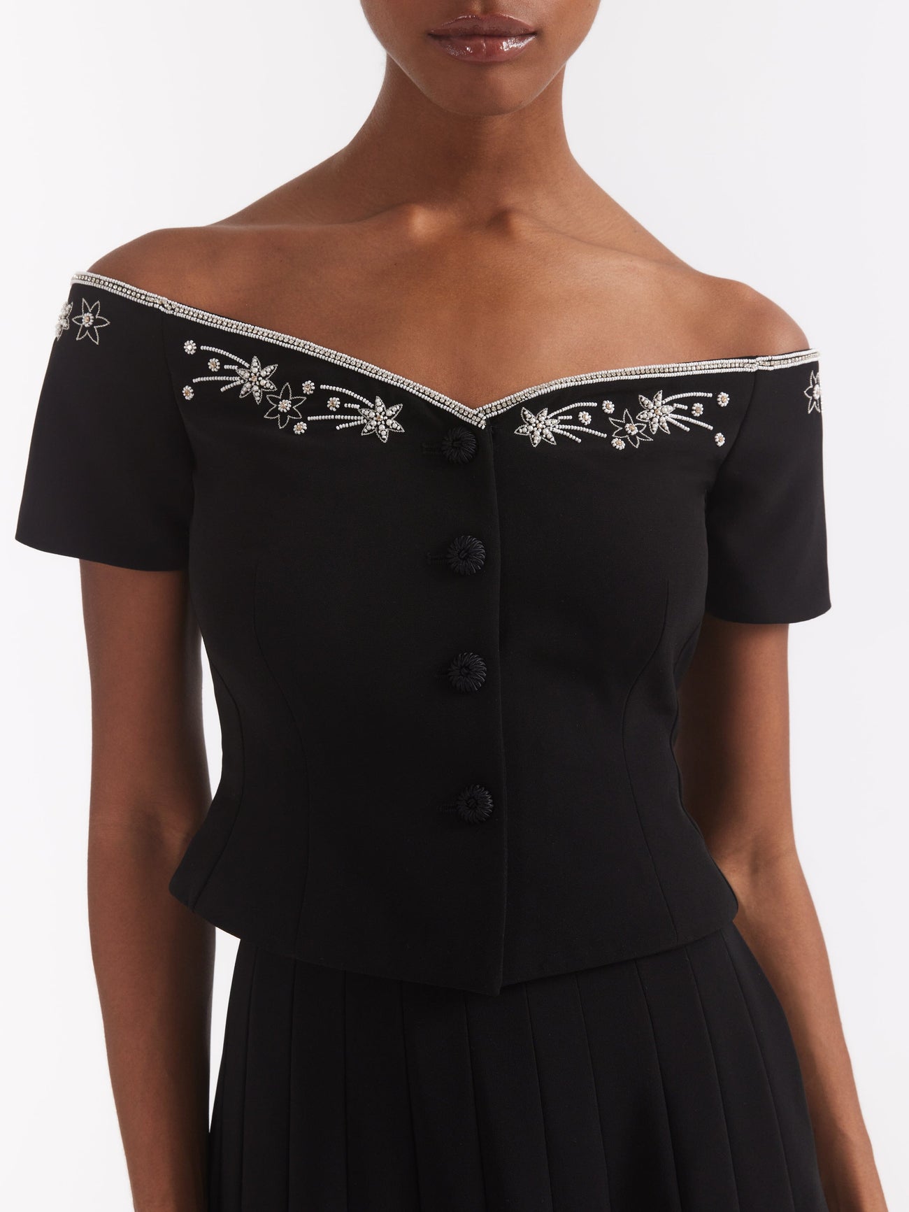 Load image into Gallery viewer, Clementine Top in Black Astro Embroidery