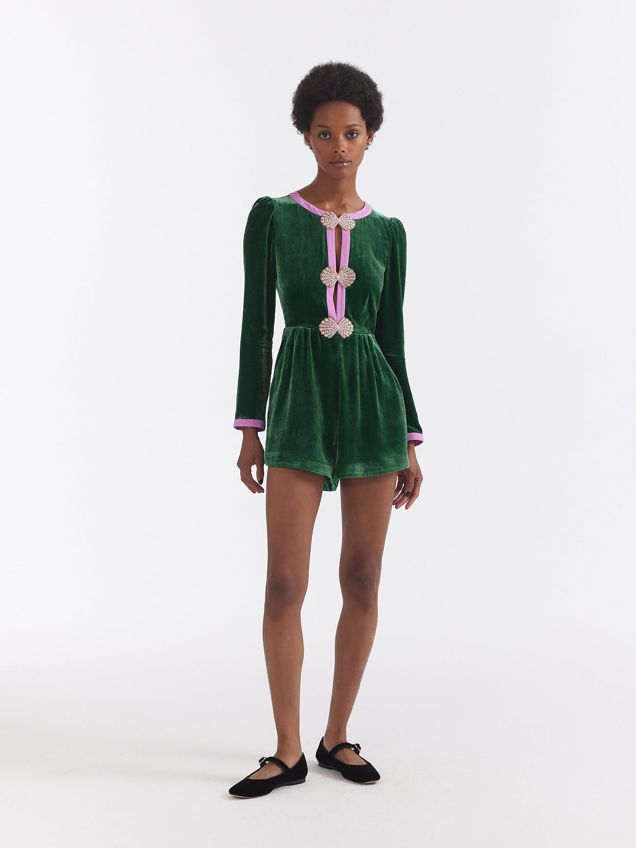 Load image into Gallery viewer, Camille Bows Playsuit in Emerald