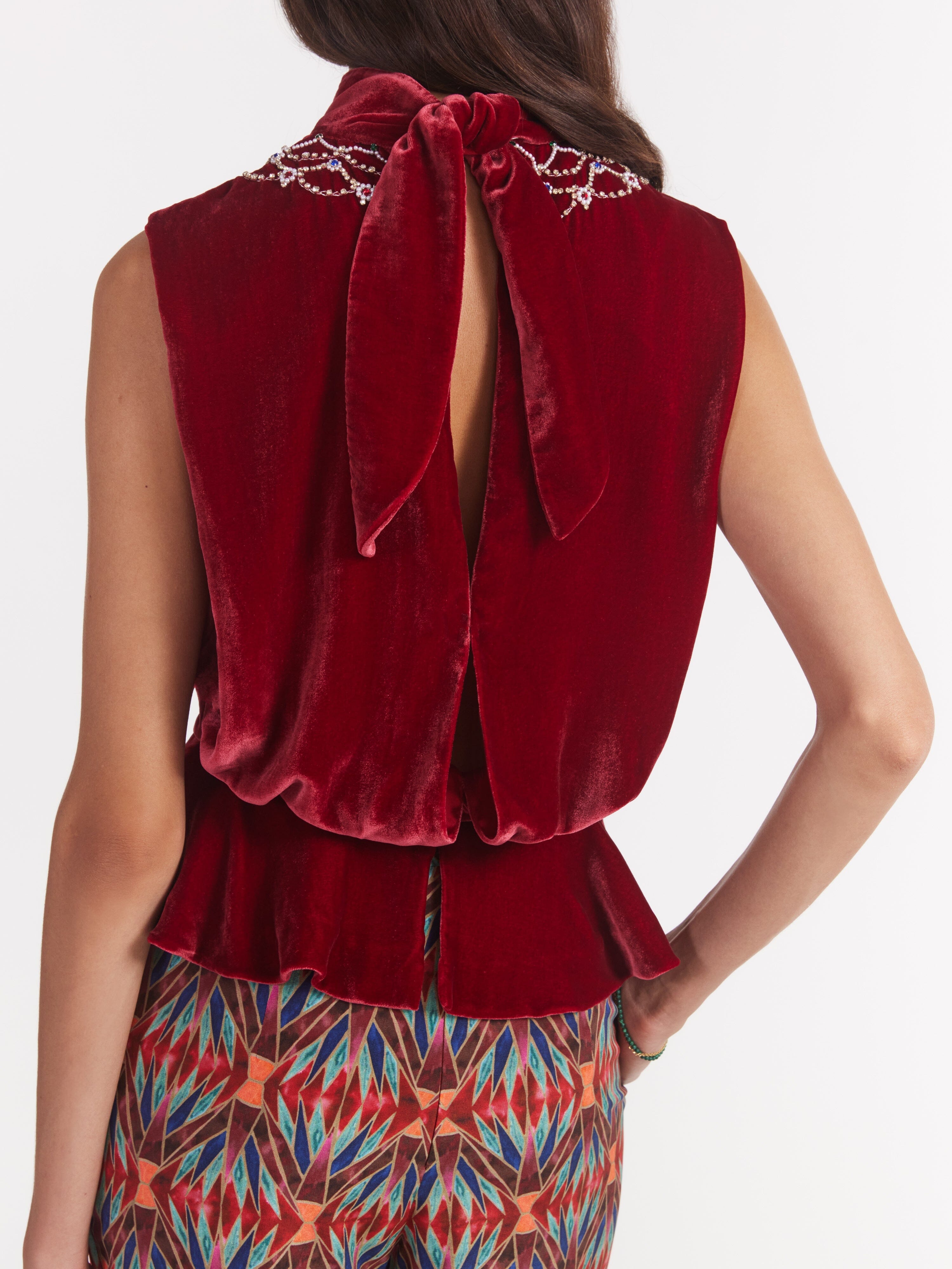 Fleur Velvet Top in True Red