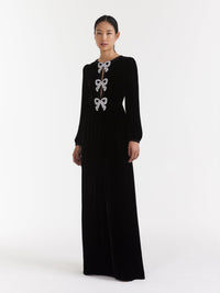 Camille Velvet Embellished Bows Dress in Black – SALONI