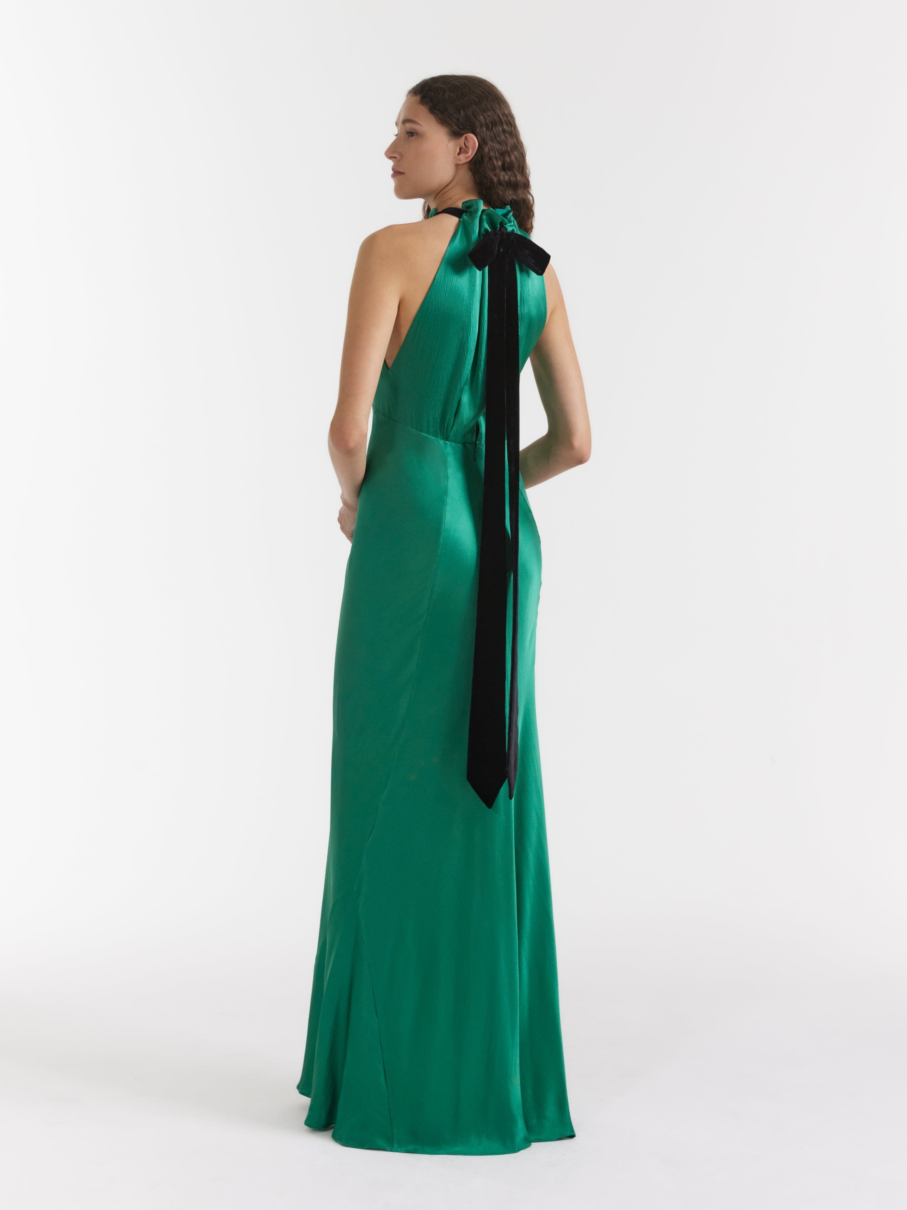 Michelle Silk Dress in Emerald SALONI