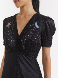 Venyx Lea Long Dress in Black Moonbeam Embroidery