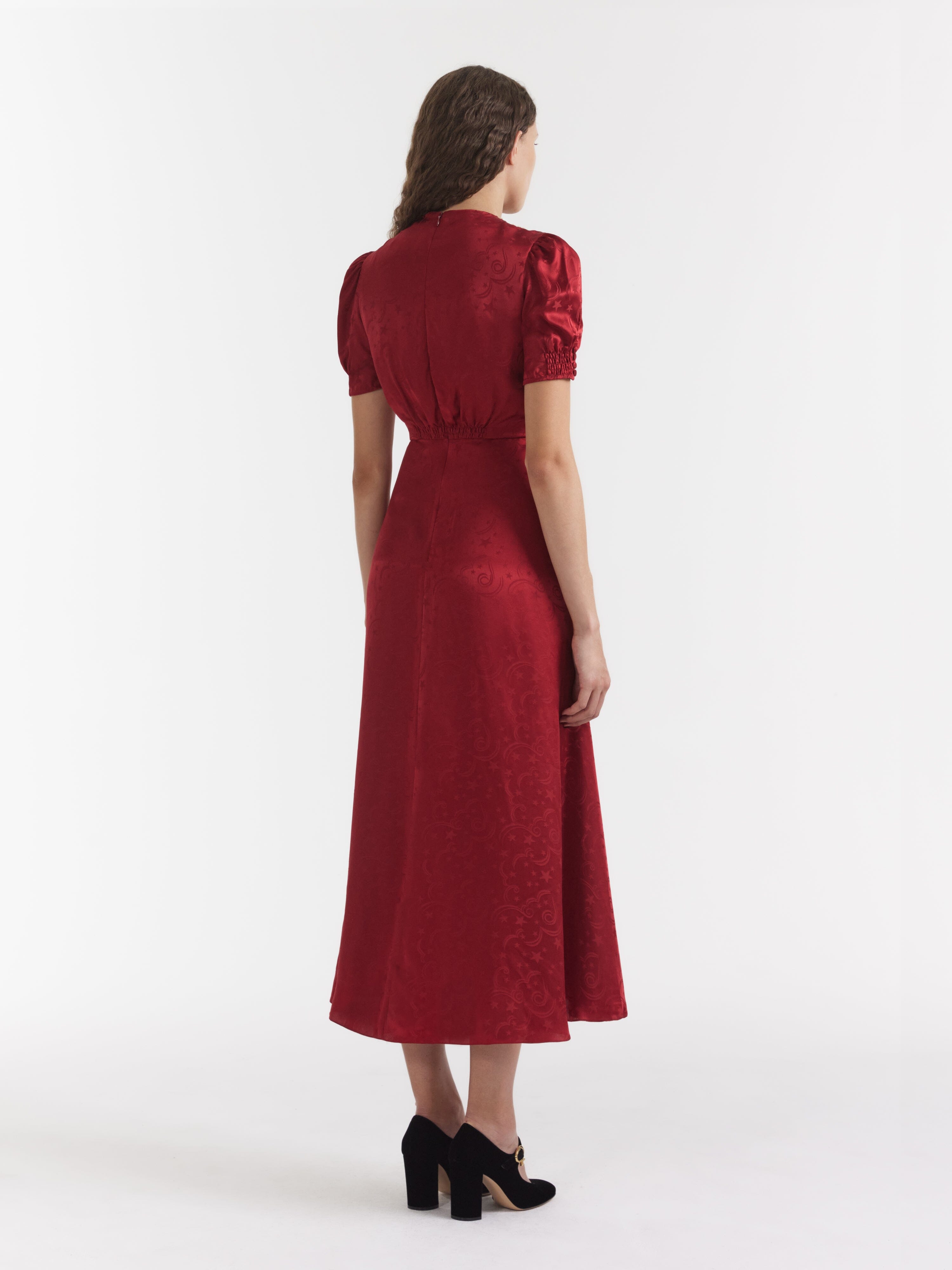Venyx Lea Long Dress in Deep Red Moonbeam Embroidery