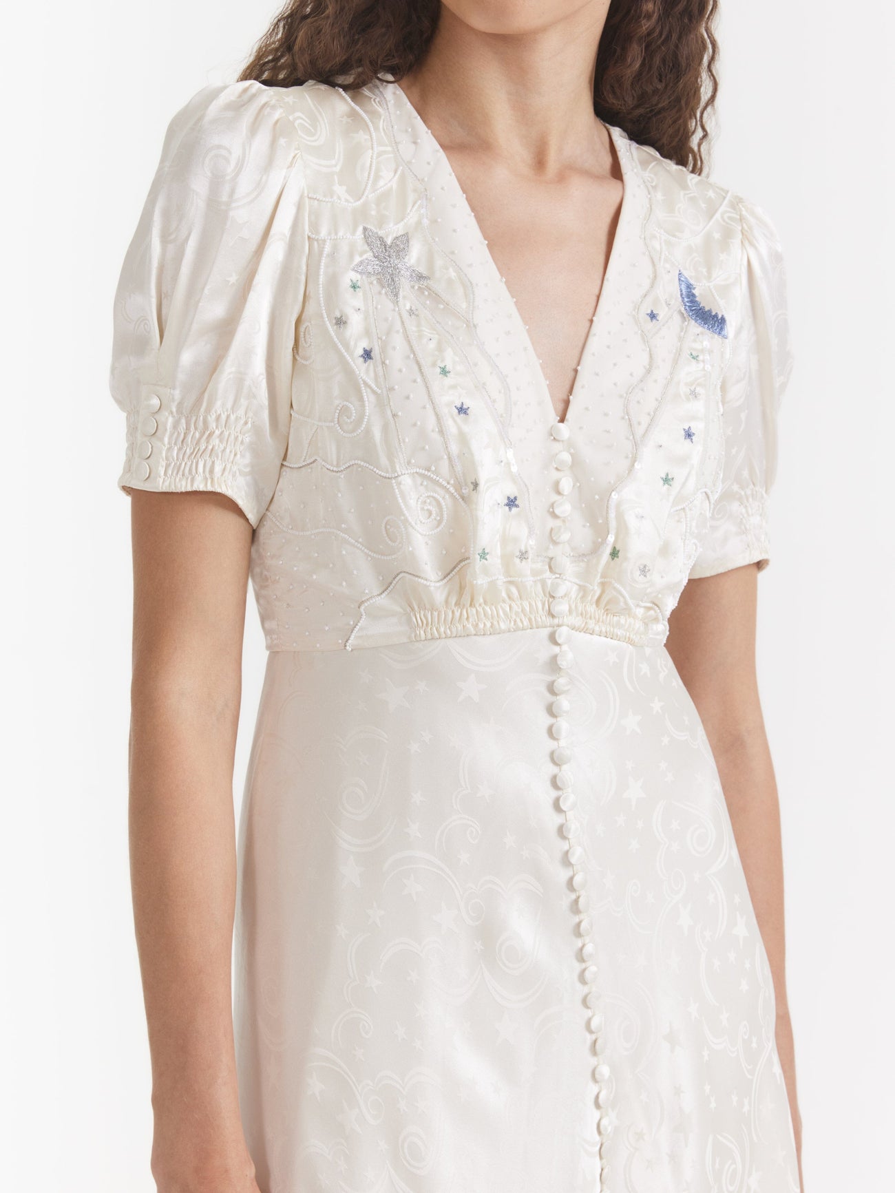 Load image into Gallery viewer, Venyx Lea Long Dress in Tusk Moonbeam Embroidery