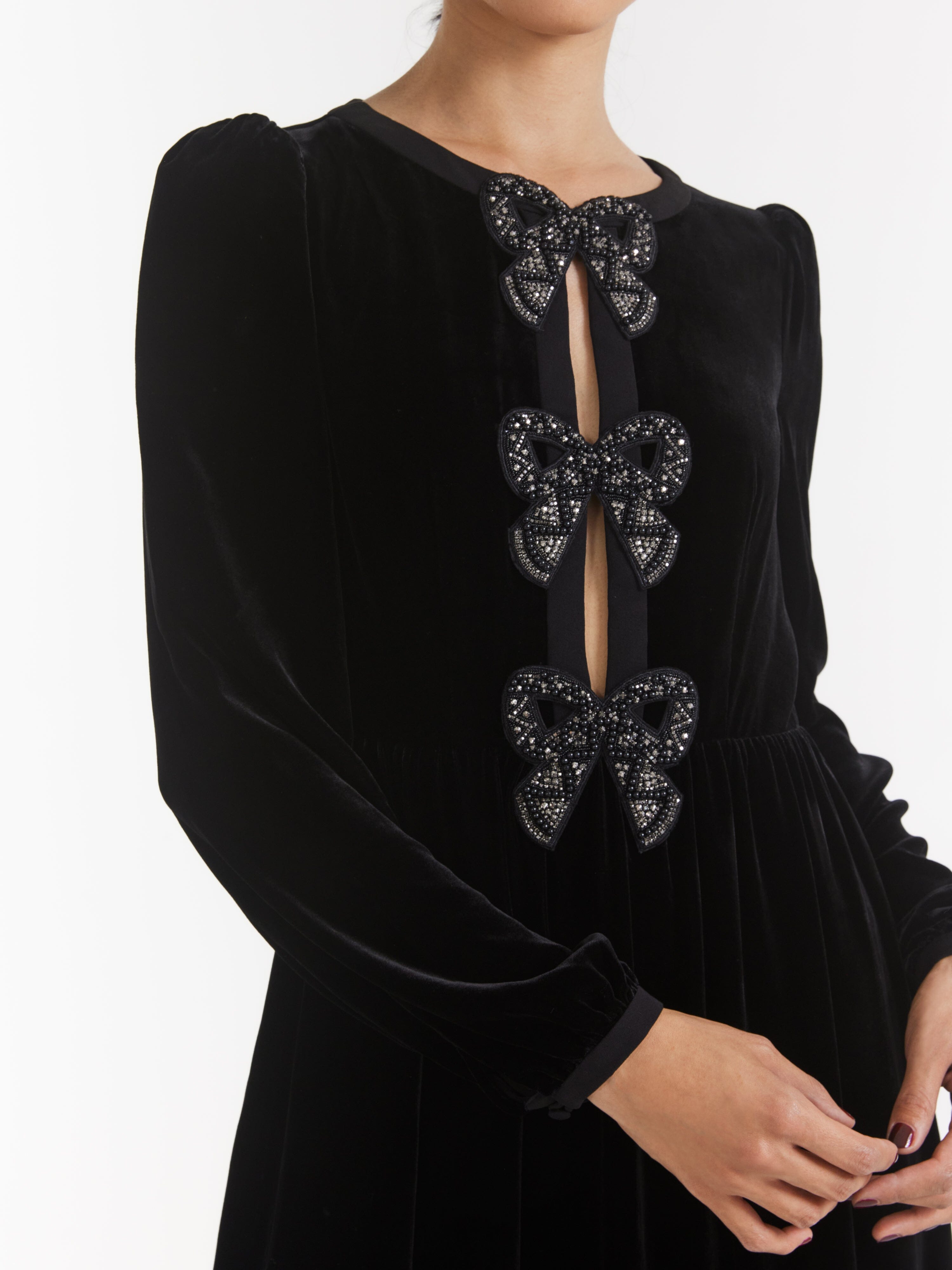 Camille Velvet Black Bows Dress in Black – SALONI