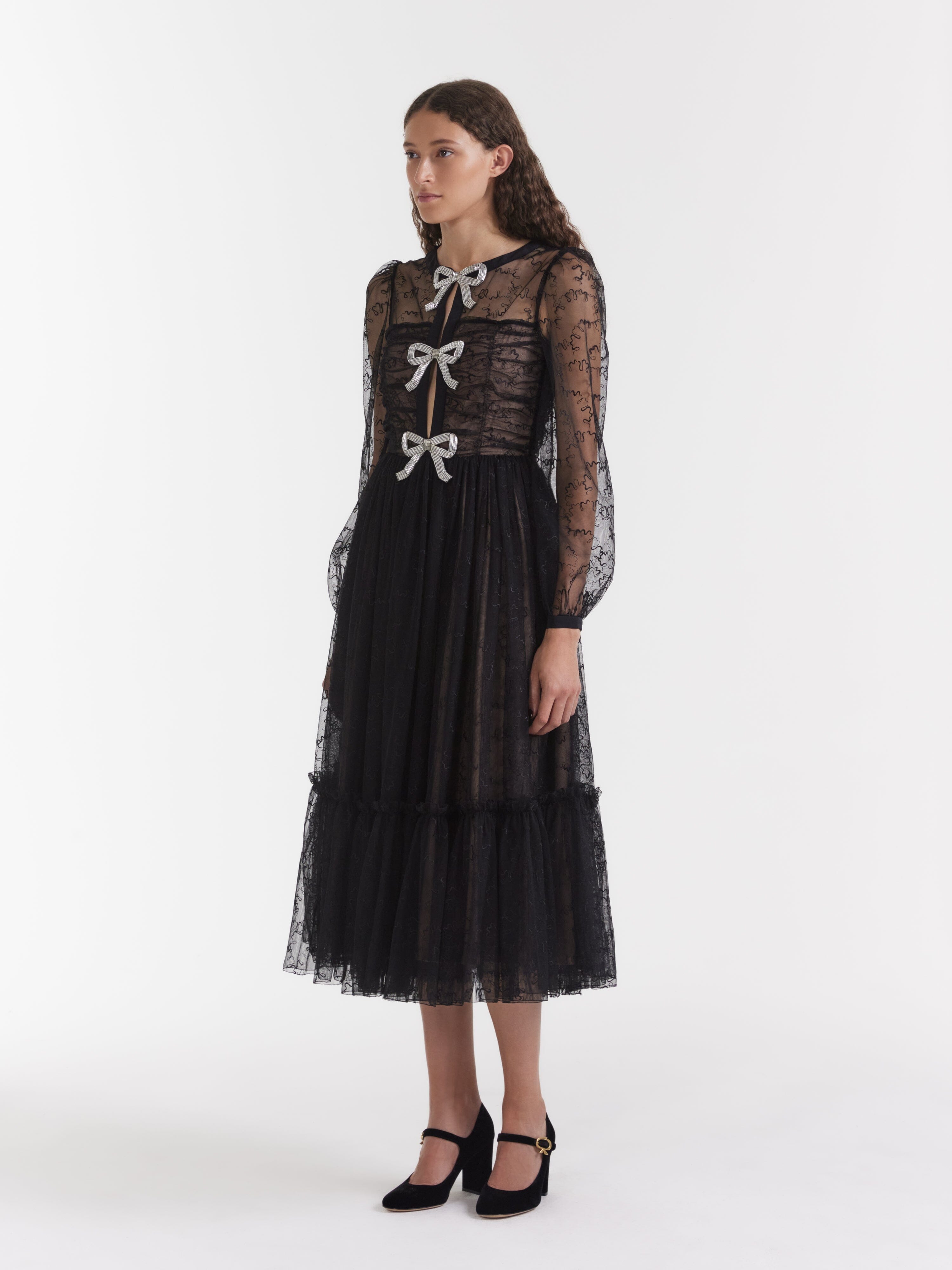 Camille Tulle Bugle Bows Dress in Black – SALONI