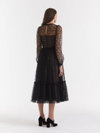 Camille Tulle Bugle Bows Dress in Black