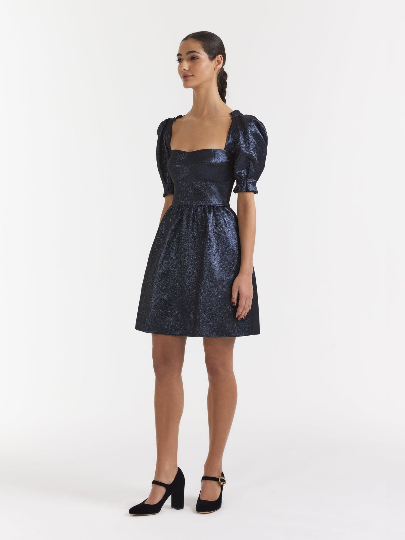 Load image into Gallery viewer, Rachel D Mini Dress in Metallic Midnight