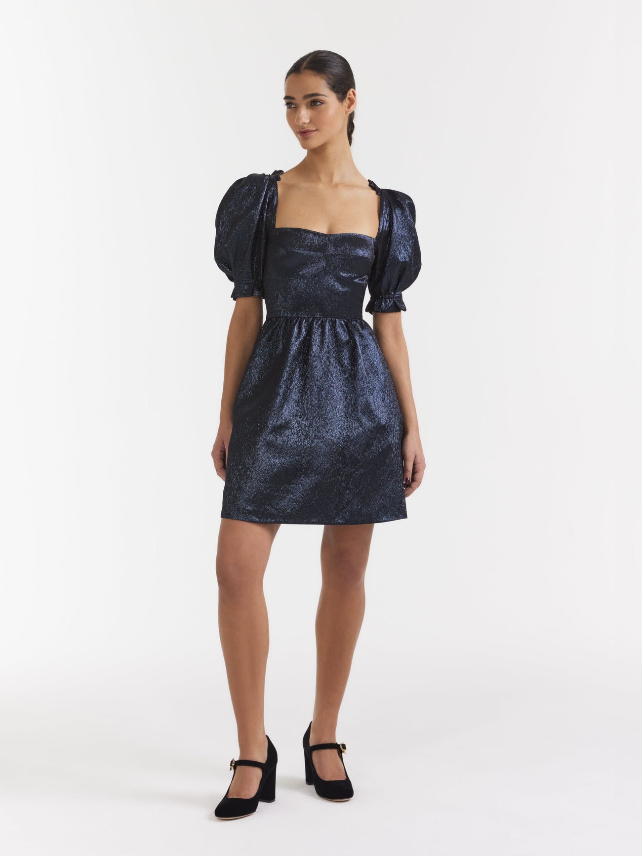 Load image into Gallery viewer, Rachel D Mini Dress in Metallic Midnight