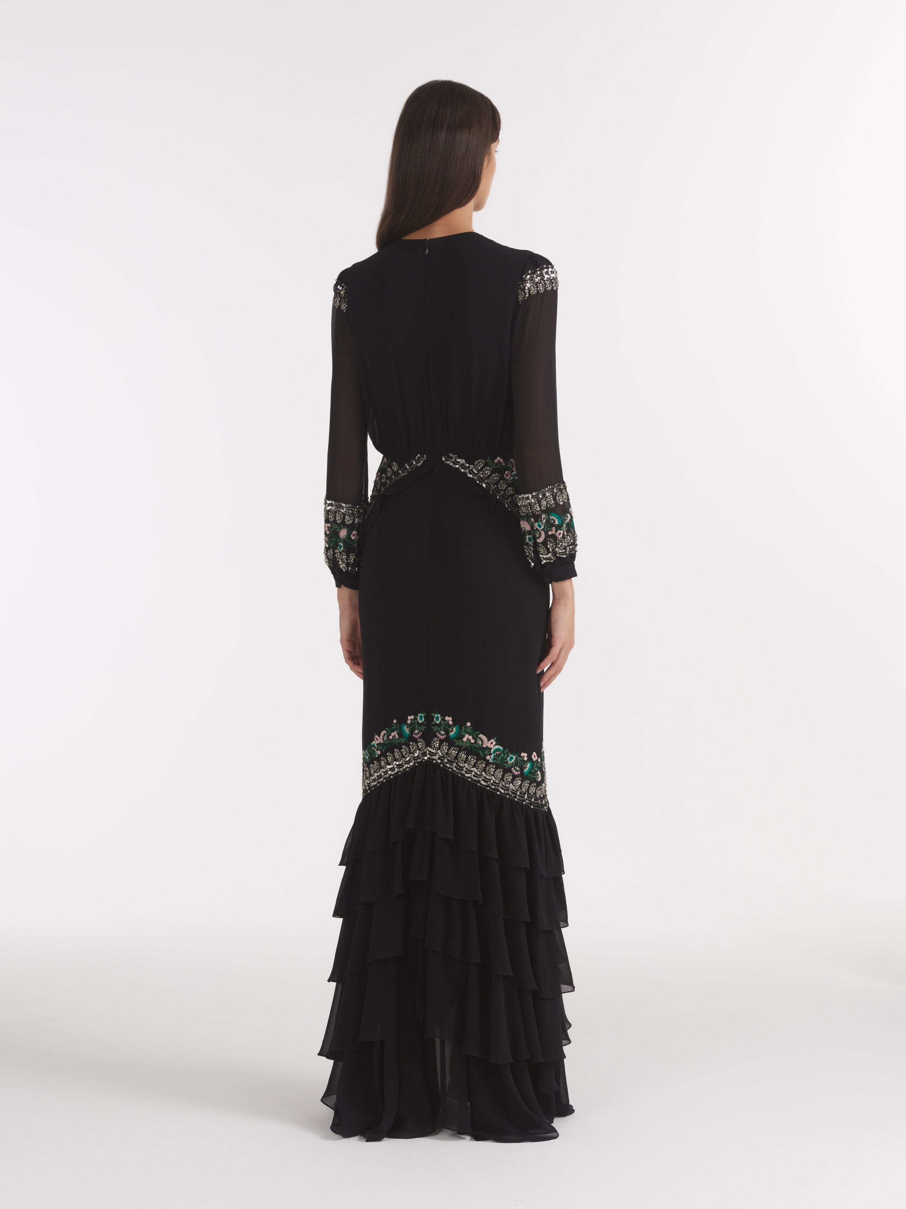 Isa Long C Dress Black Botanic Embroidery