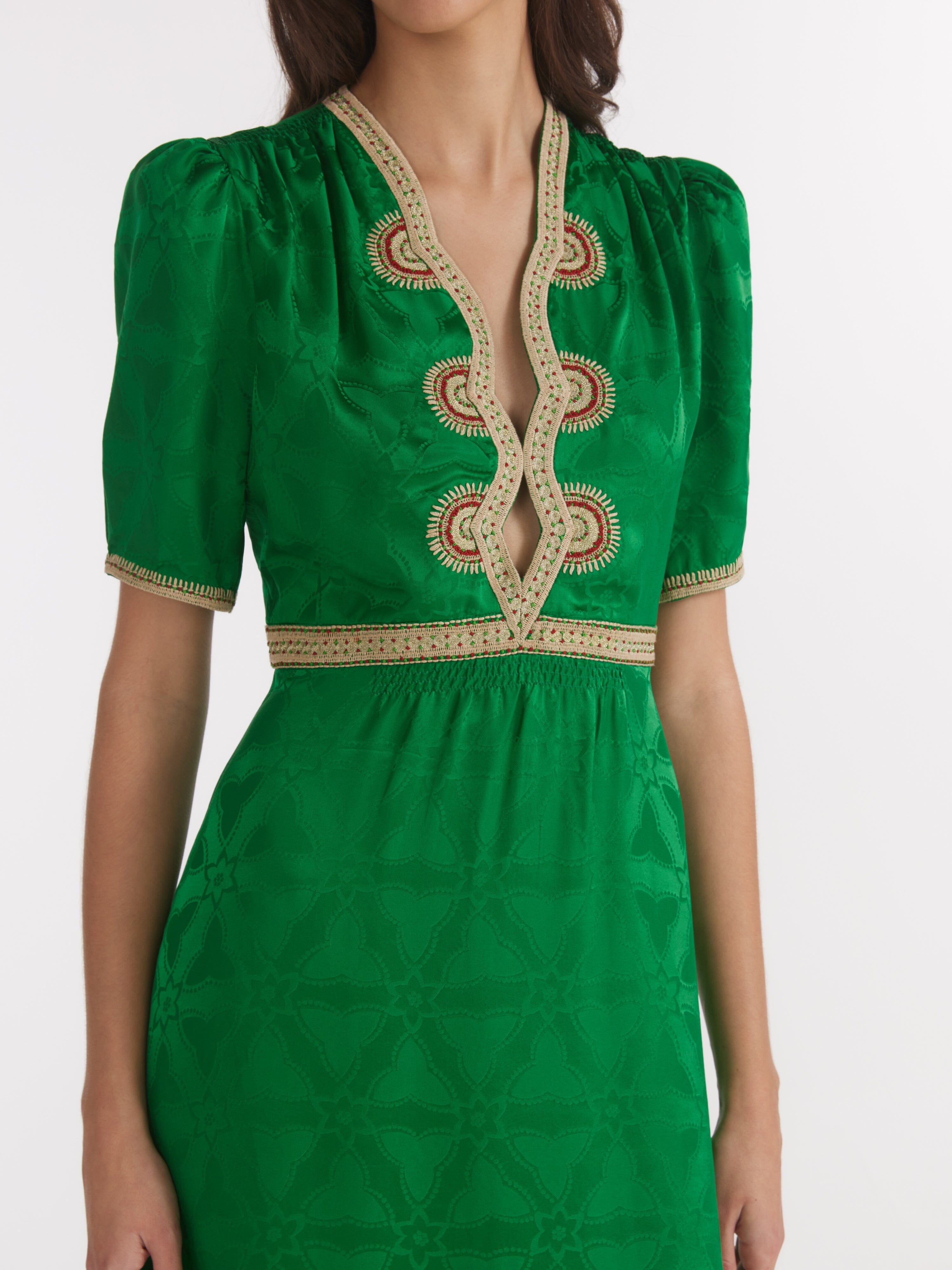 Tabitha C Dress in Emerald Green Ornate Embroidery SALONI Tabitha C Dress in Emerald Green Ornate Embroidery SALONI