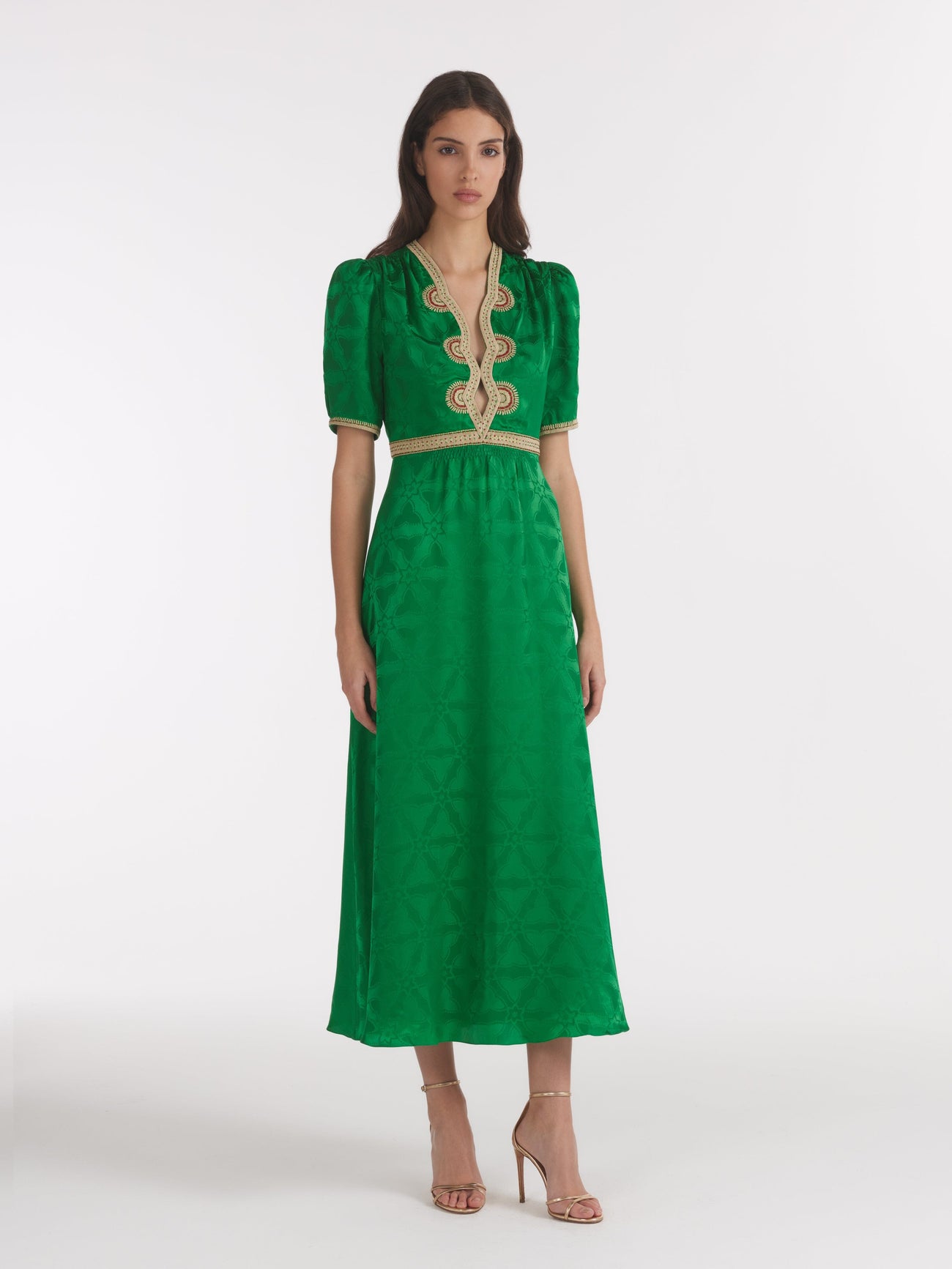 Load image into Gallery viewer, Tabitha C Dress in Emerald Green Ornate Embroidery