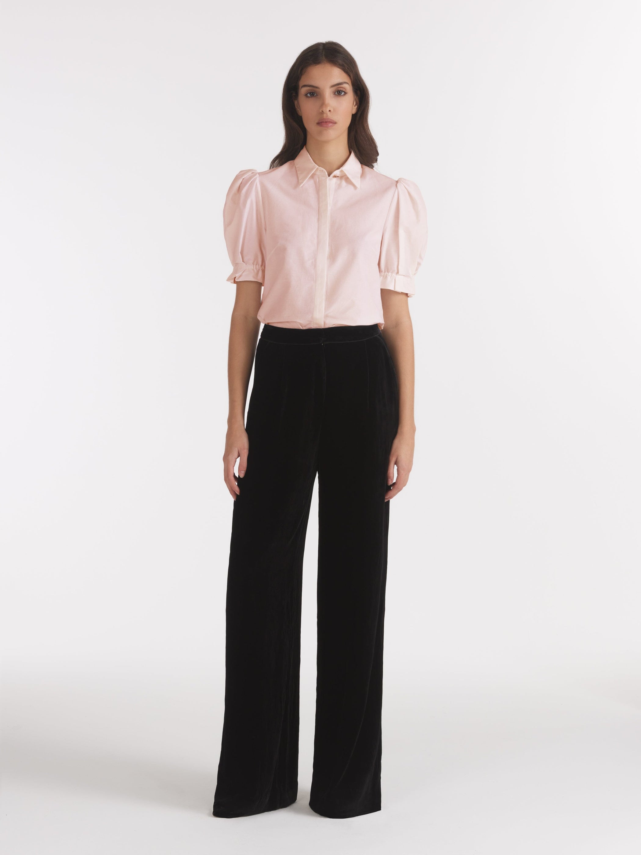 Wide Velvet Tailored Trouser in Black