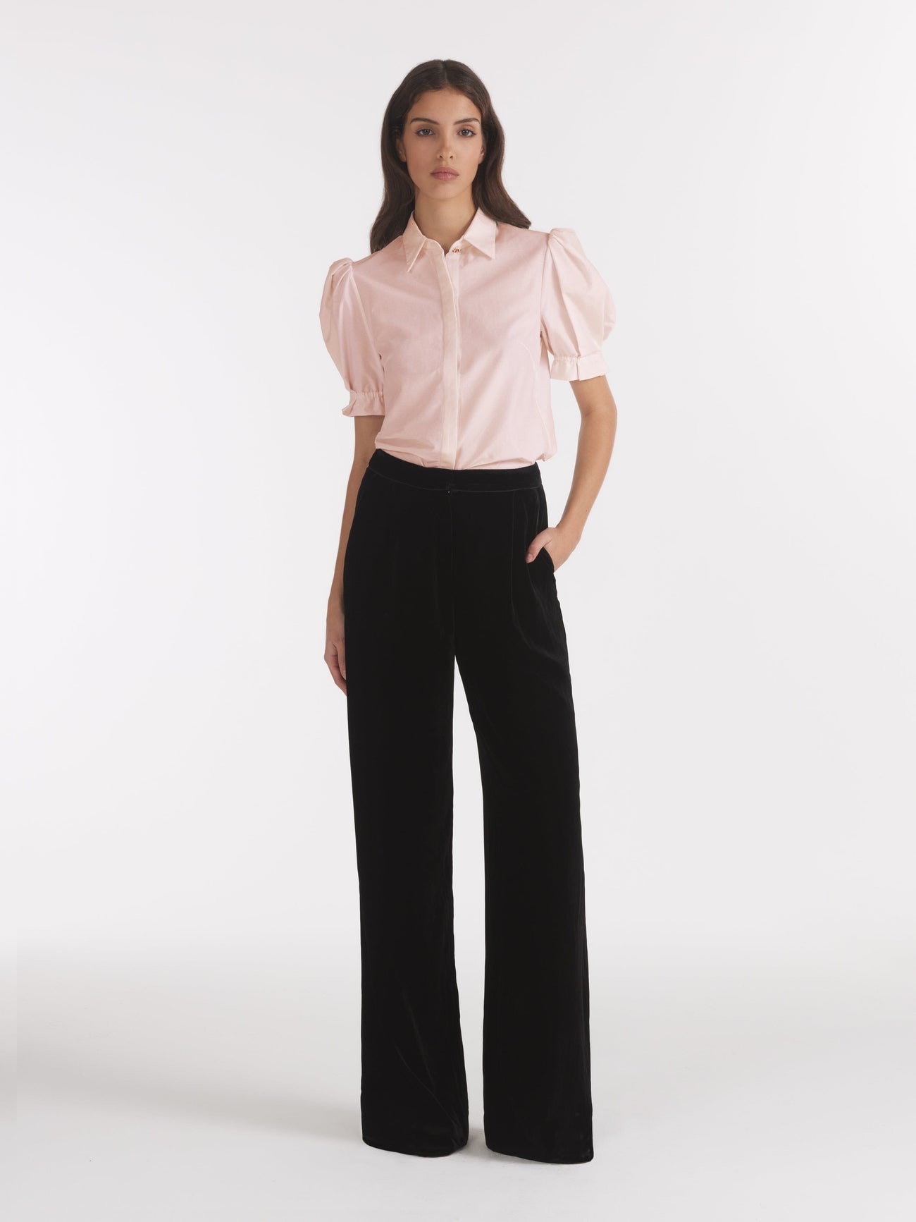 Load image into Gallery viewer, Wide Velvet Tailored Trouser in Black