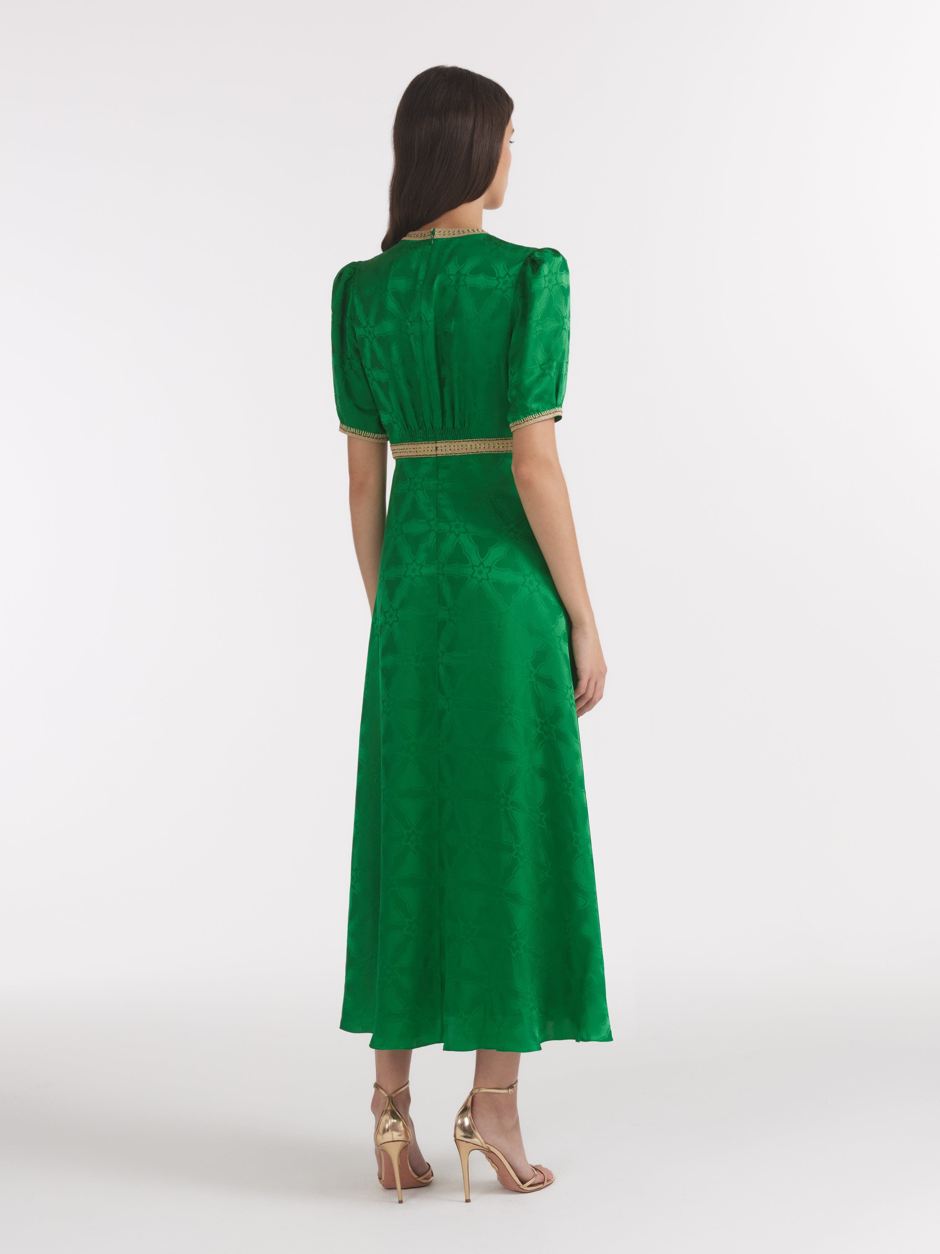 Tabitha C Dress in Emerald Green Ornate Embroidery