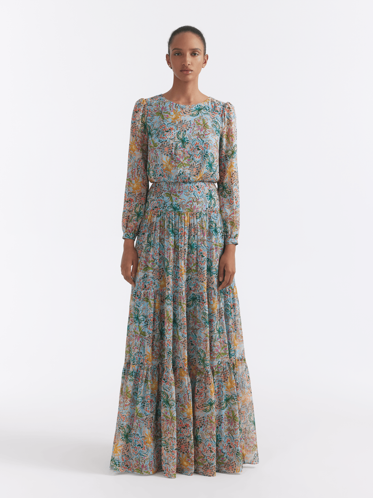 Load image into Gallery viewer, Isabel Long Dress in Orchard Sky