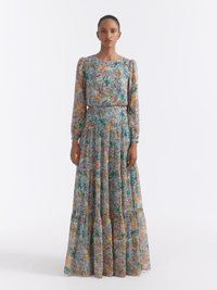 Isabel Long Dress in Orchard Sky