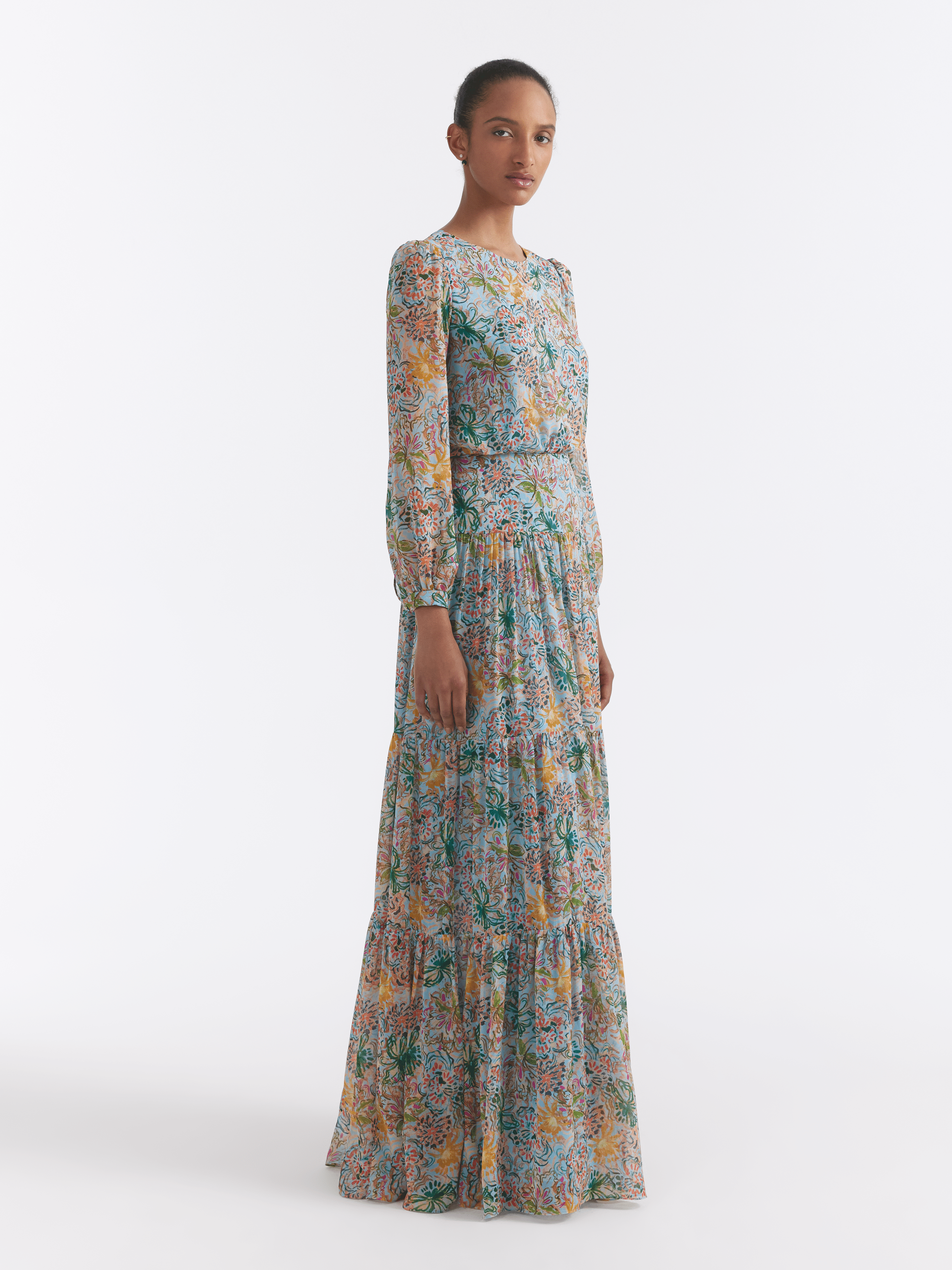 Isabel Long Dress in Orchard Sky