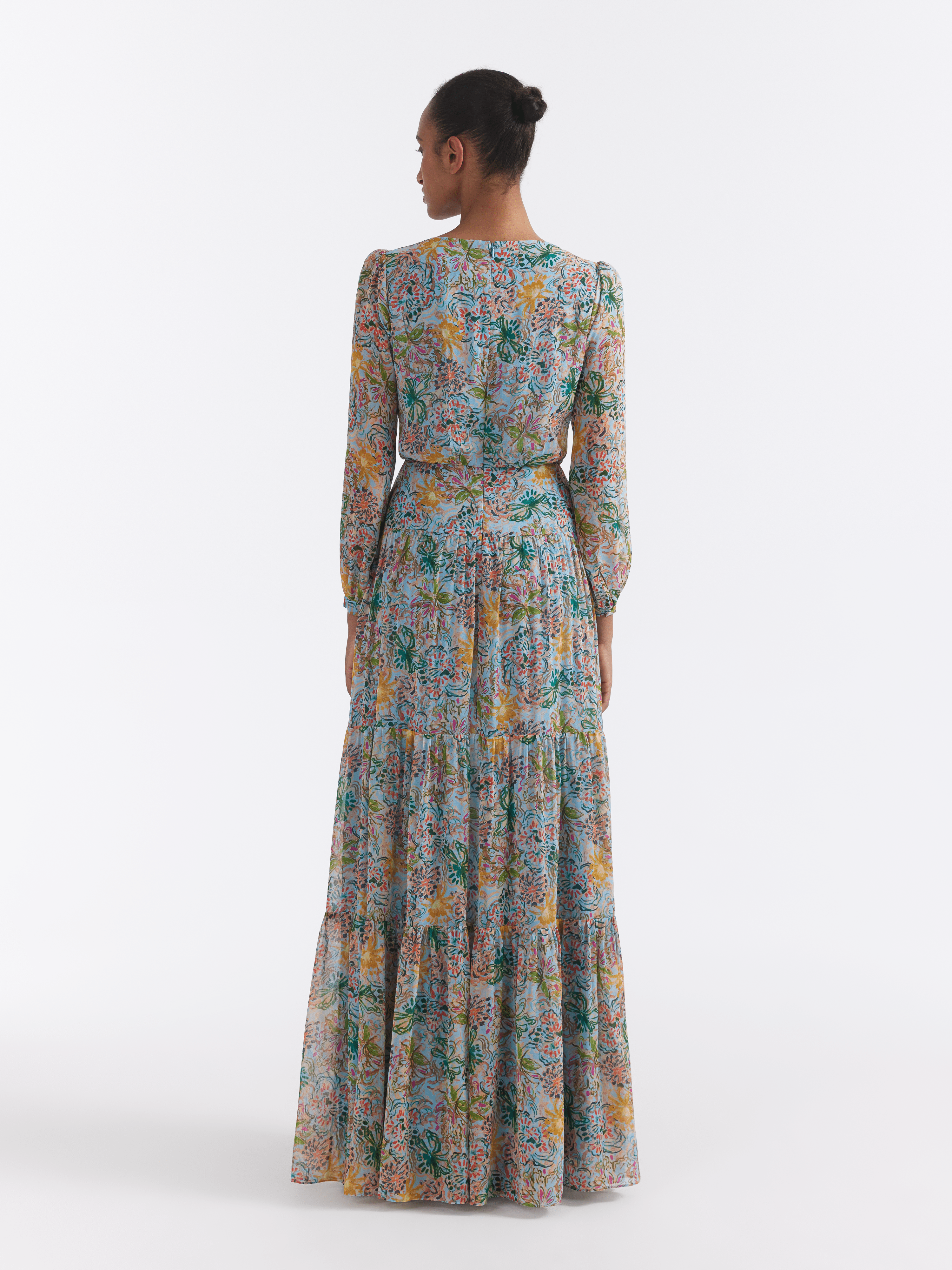 Isabel Long Dress in Orchard Sky
