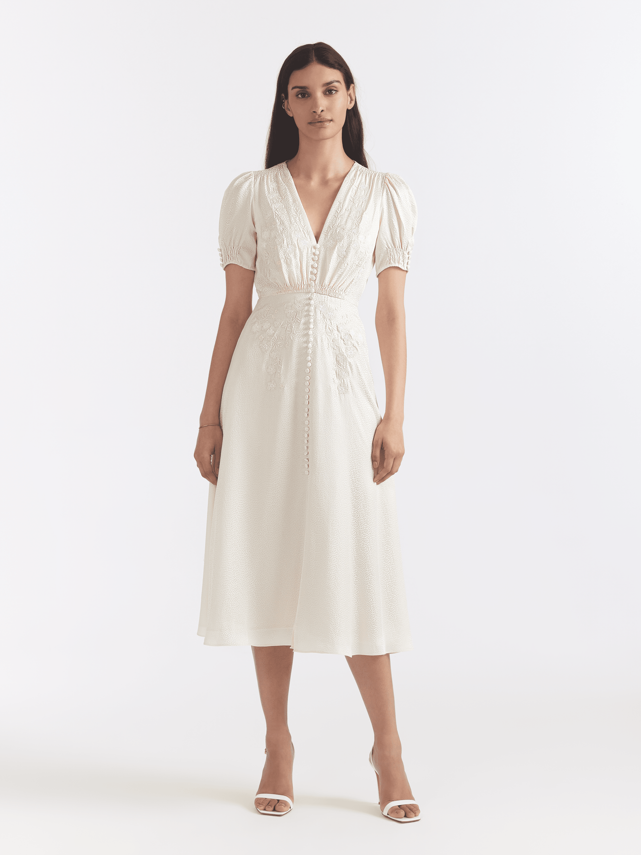 Load image into Gallery viewer, Lea Dress in Ivory Blooms Embroidery