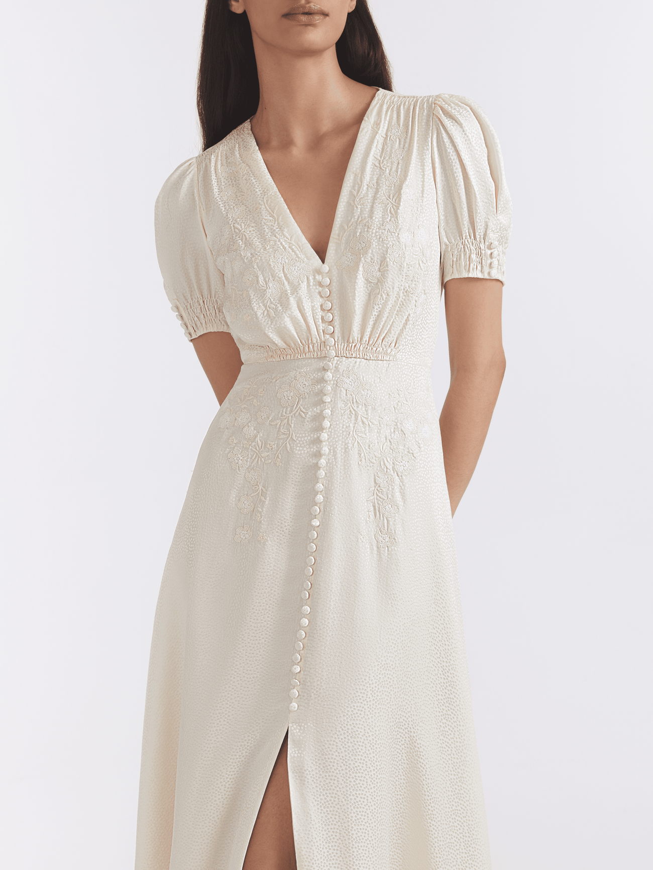 Load image into Gallery viewer, Lea Dress in Ivory Blooms Embroidery