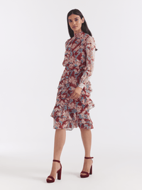 Isa Ruffle Dress in Mulberry Cerise