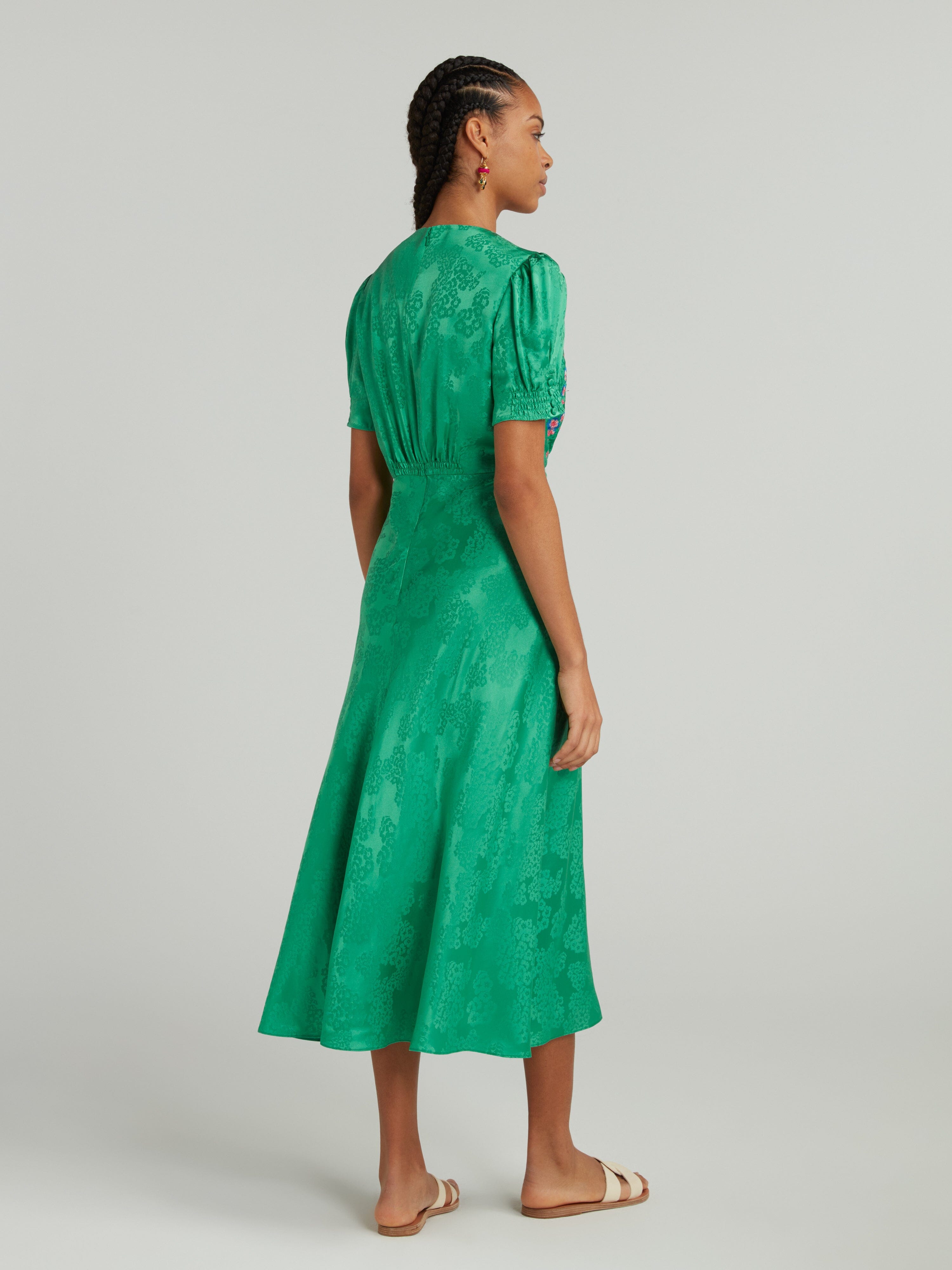 Lea Dress in Kelly Green Embroidered