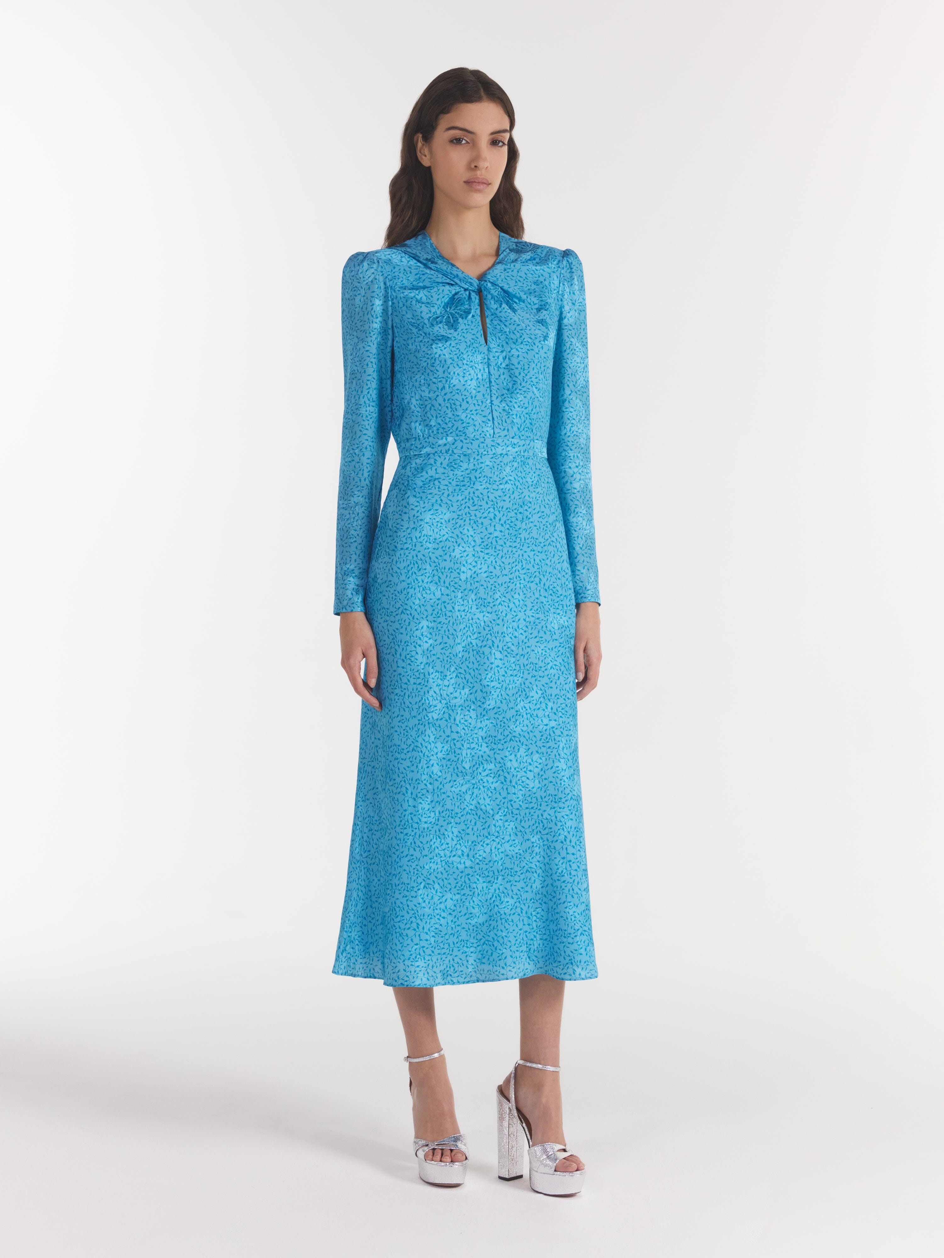 long sleeve saloni dress Saloni Isabel Multicolor Print Long Sleeve Silk Midi Dress Size 6